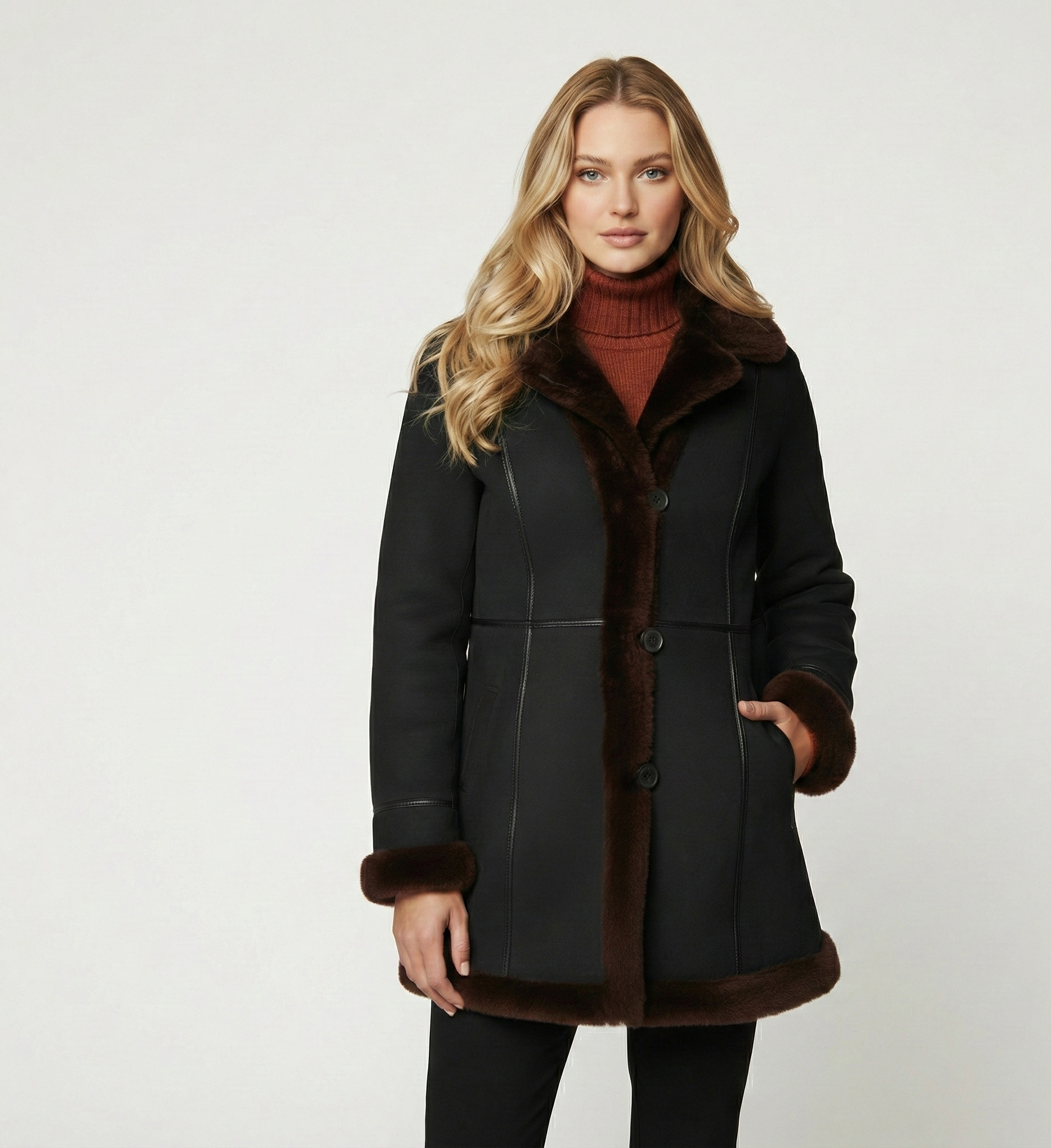 Women’s Shearling Button Front Winter Coat