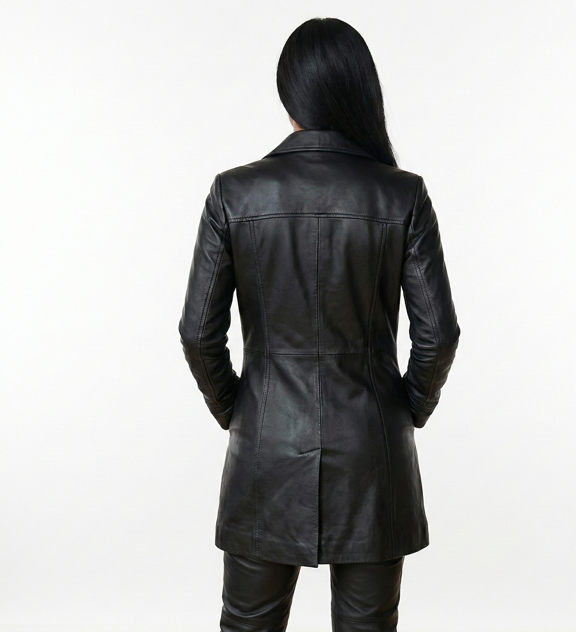 Women’s Black Leather Trench Coat – Modern Outerwear