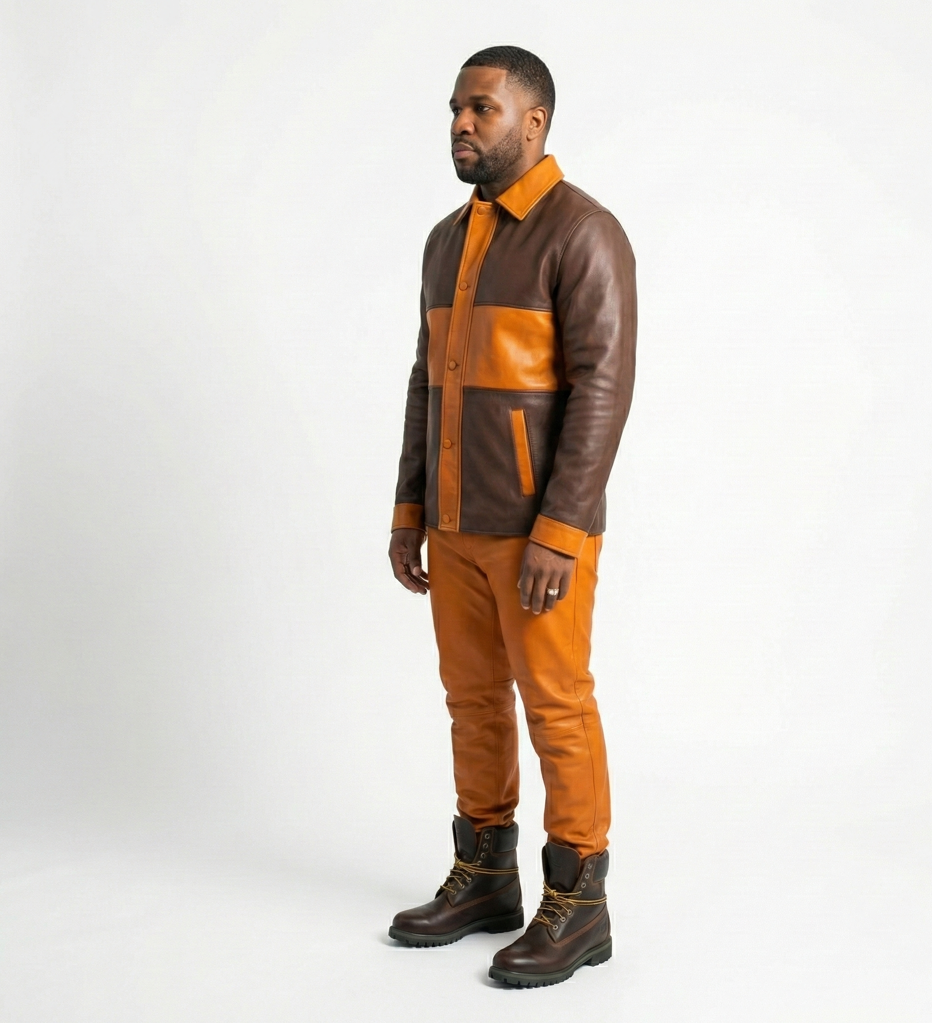 Men’s Two-Tone Leather Jacket and Pants Set