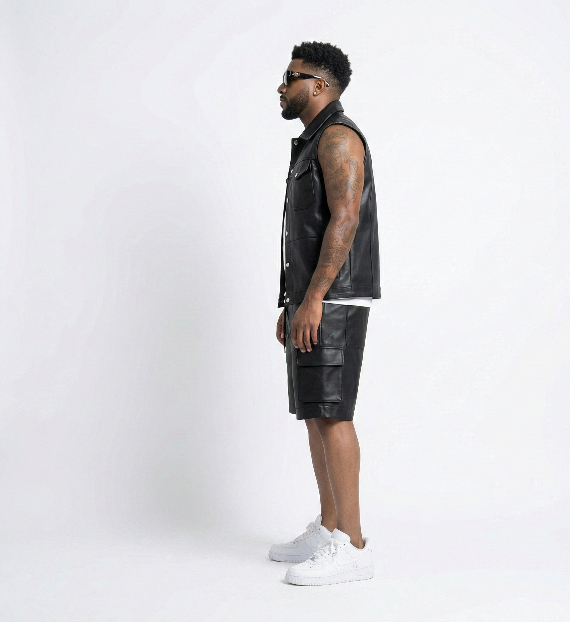 Men’s Black Leather Cargo Shorts – Streetwear Fit