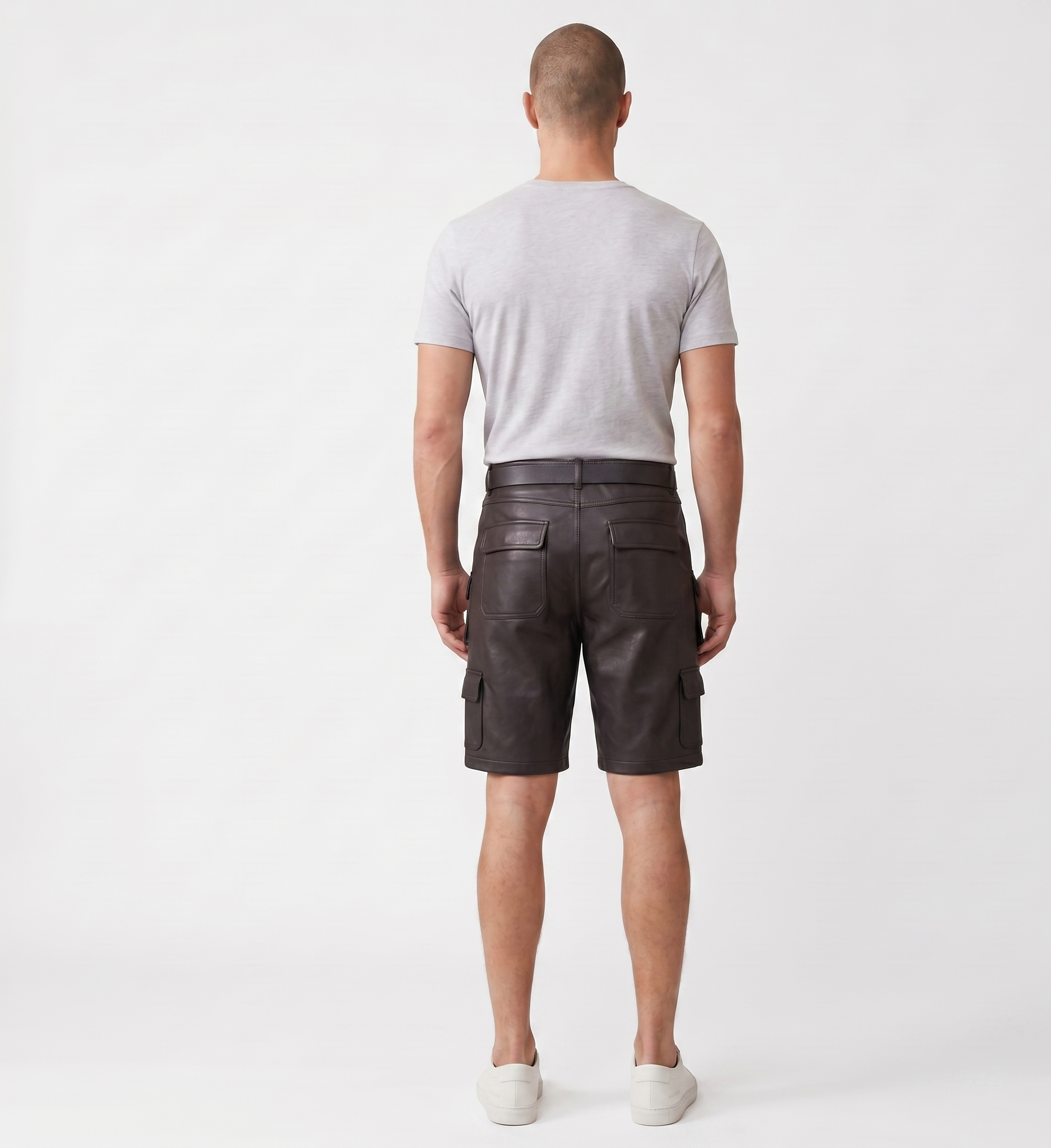 Men’s Black Leather Cargo Shorts – Casual Streetwear Utility Shorts