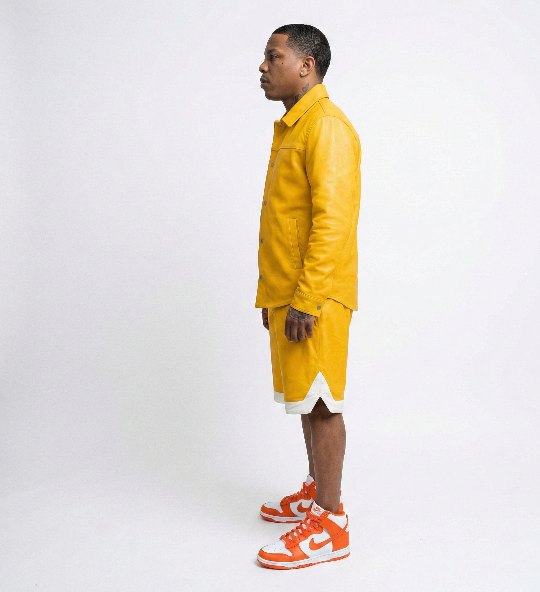 Men’s Yellow Leather Cargo Shorts – Casual Street Fit