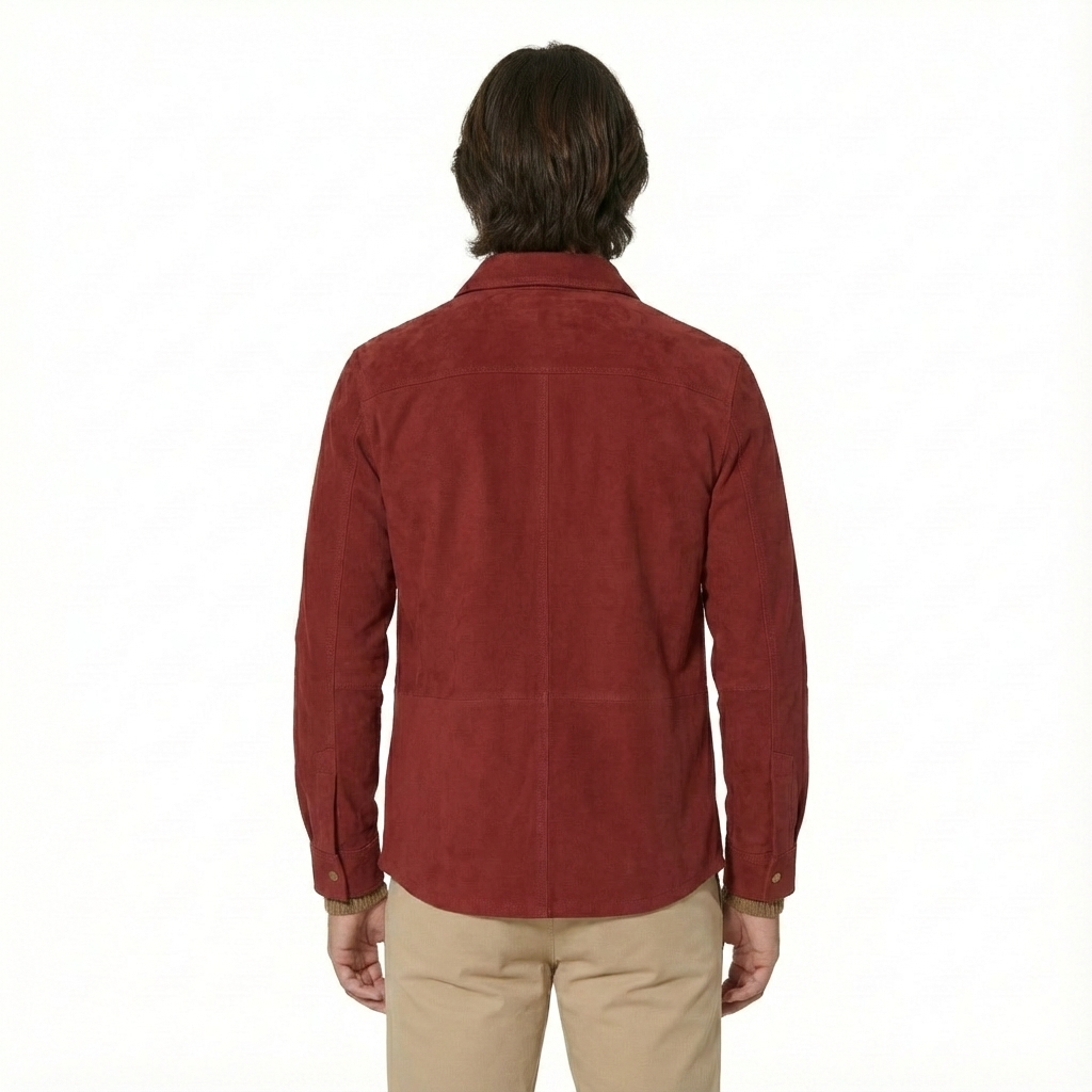 Men’s Suede Leather Shirt Jacket – Burgundy