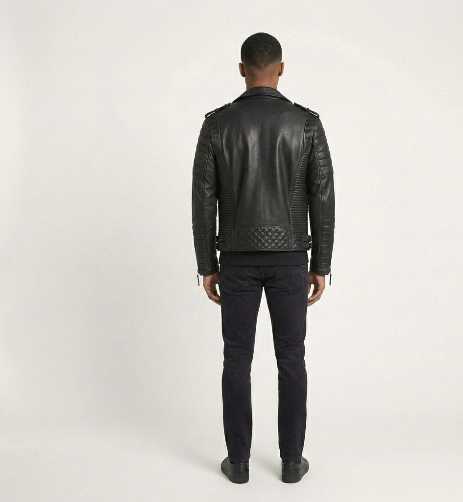 Men’s Black Leather Biker Jacket – Modern Moto Style