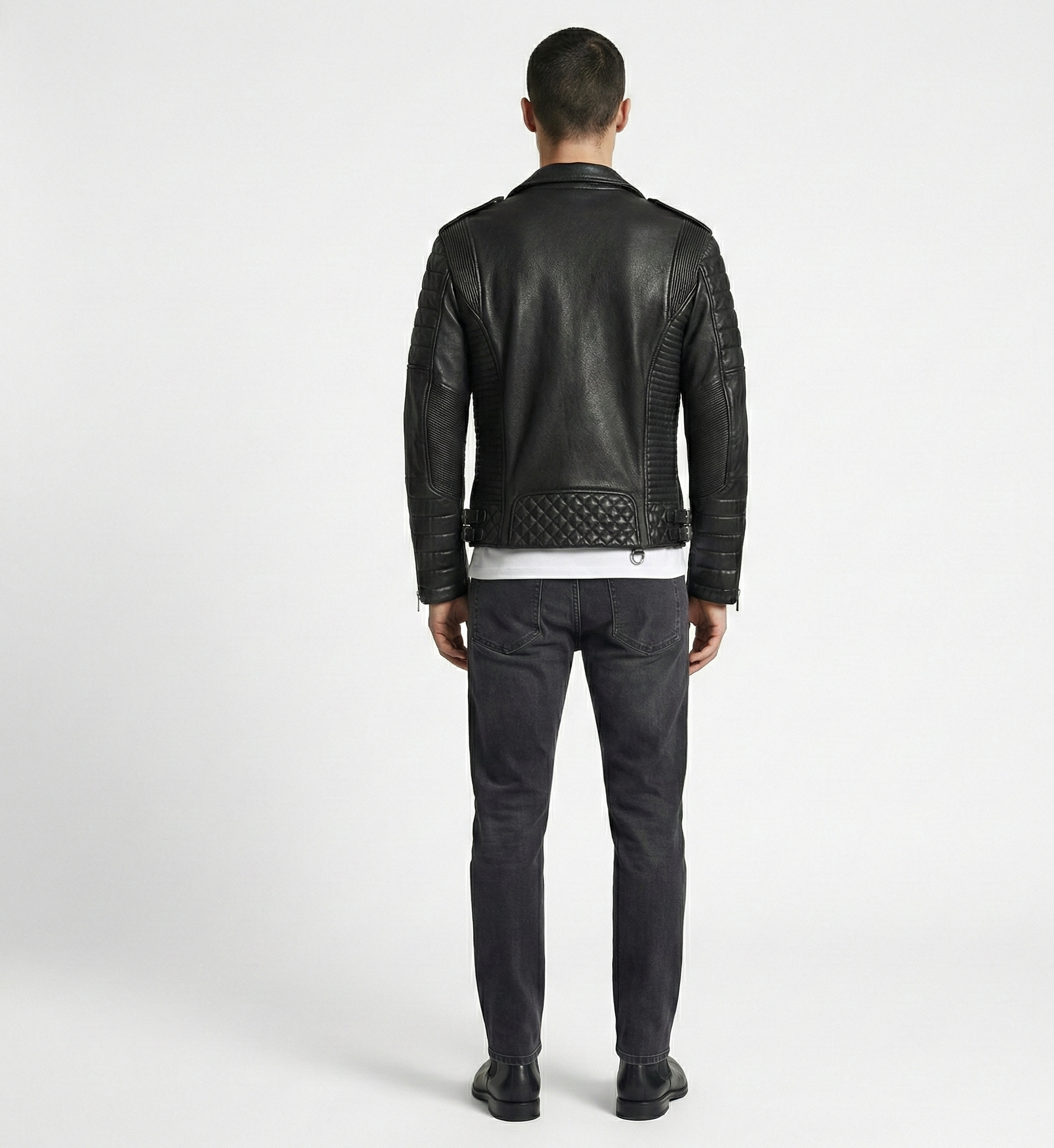 Men’s Black Leather Biker Jacket – Slim Moto Fit