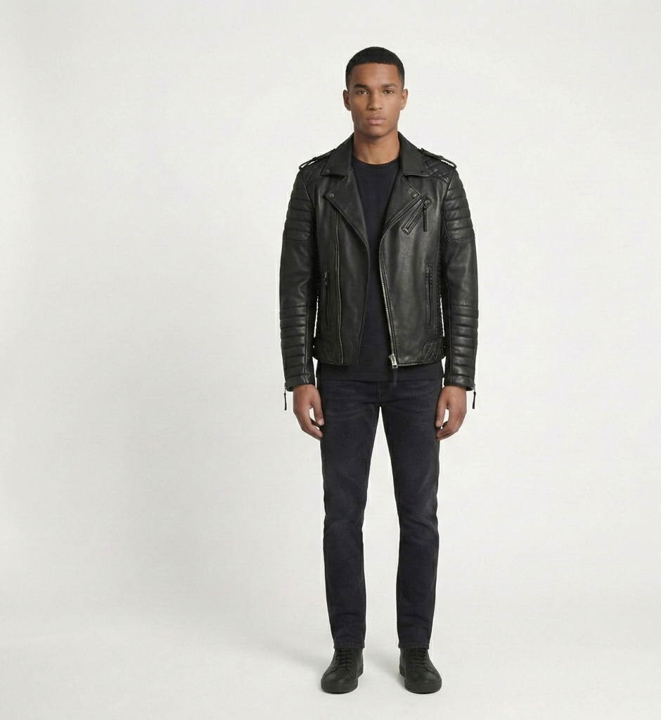 Men’s Black Leather Biker Jacket – Modern Moto Style