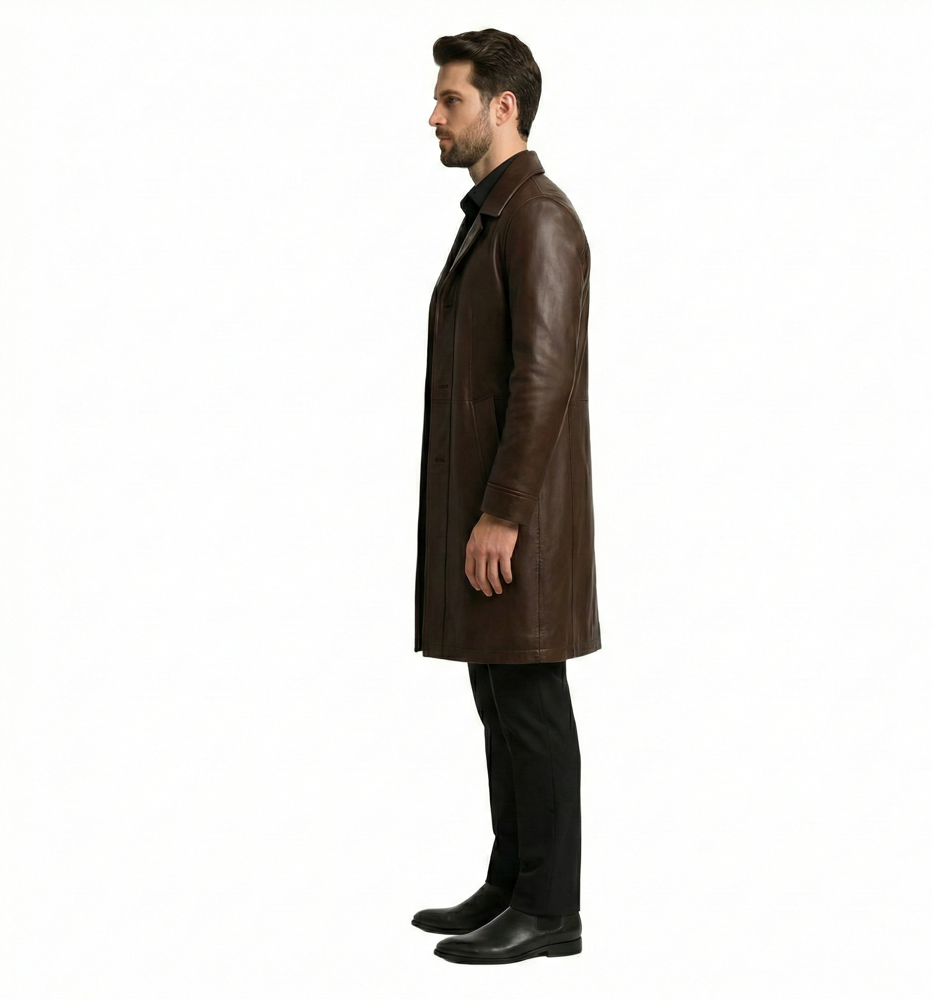 Men’s Brown Leather Trench Coat – Classic Outerwear