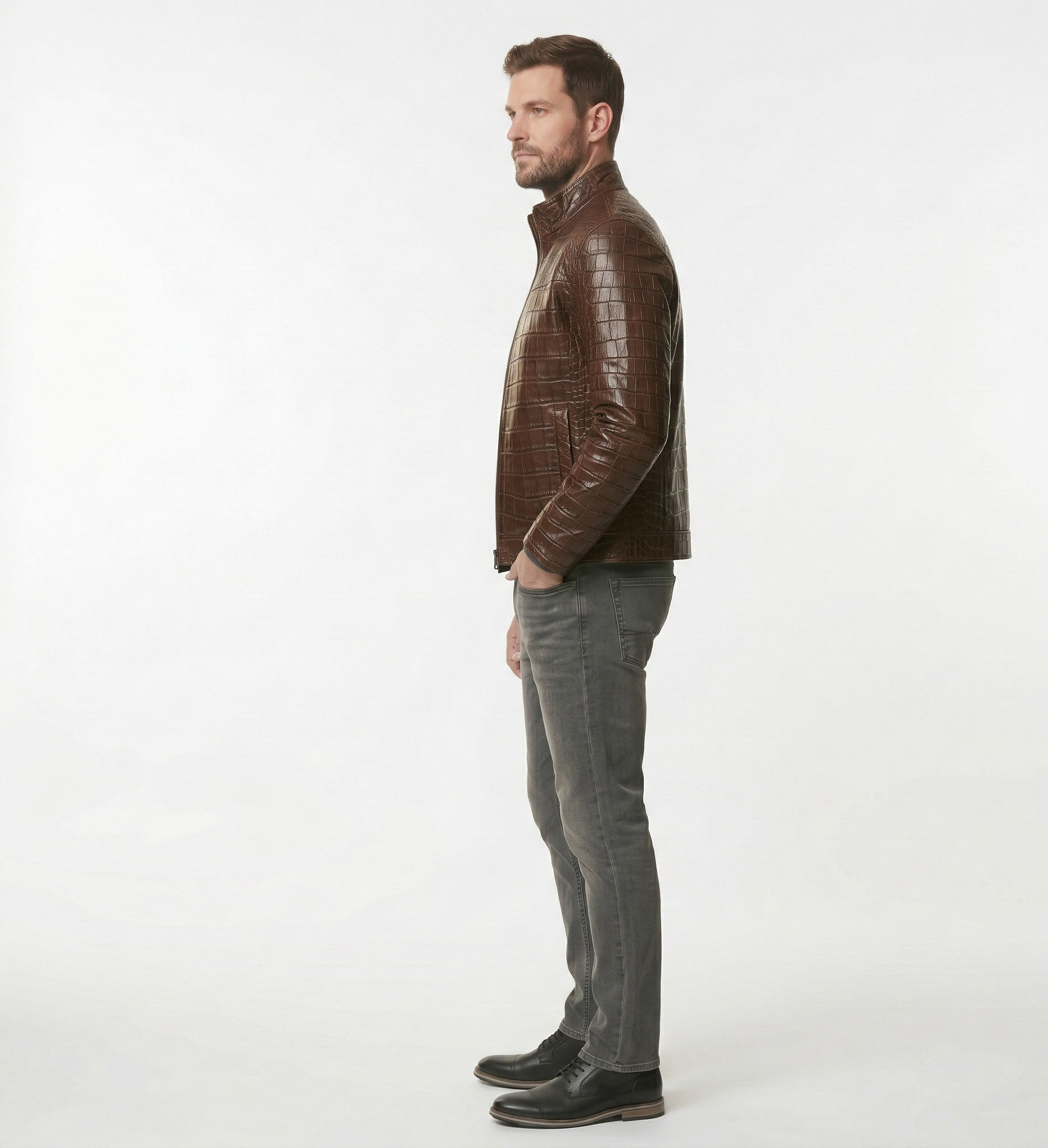 Men’s Crocodile Embossed Leather Jacket – Brown Luxury Designer Jacket