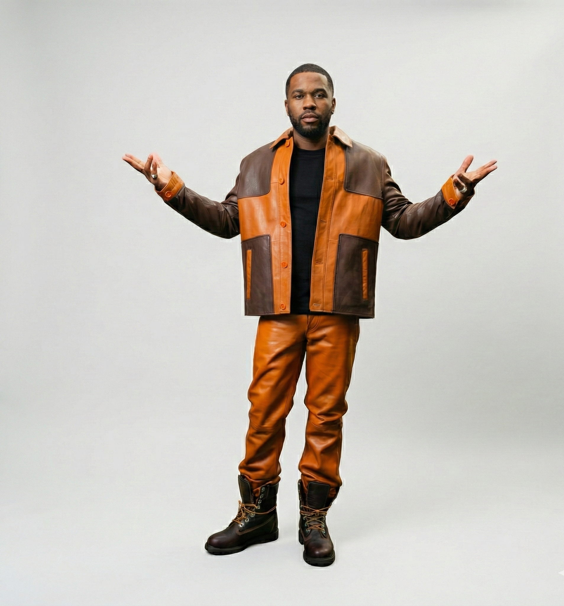 Men’s Two-Tone Leather Jacket and Pants Set