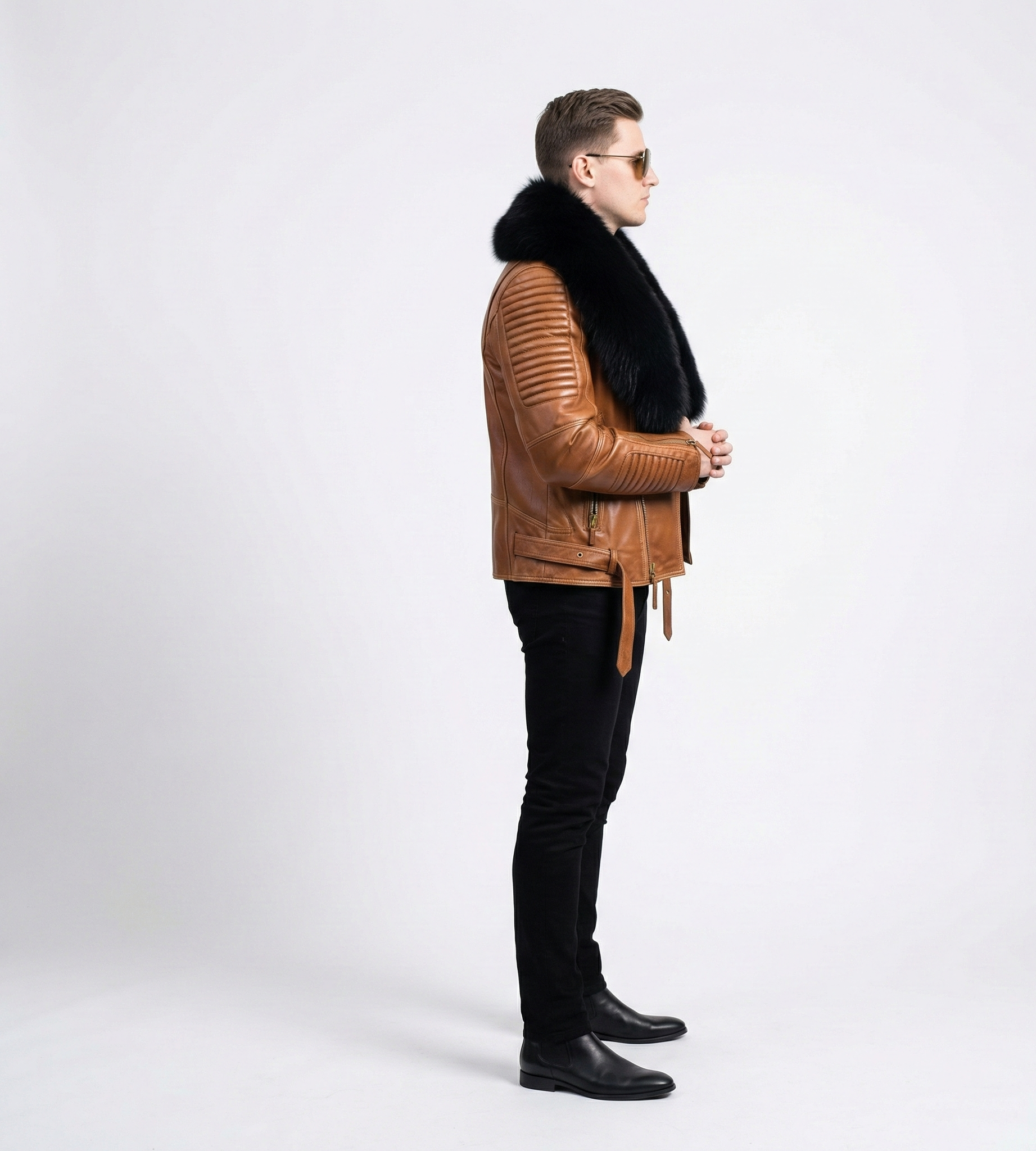 Men’s Brown Leather Winter Jacket with Statement Fur Collar