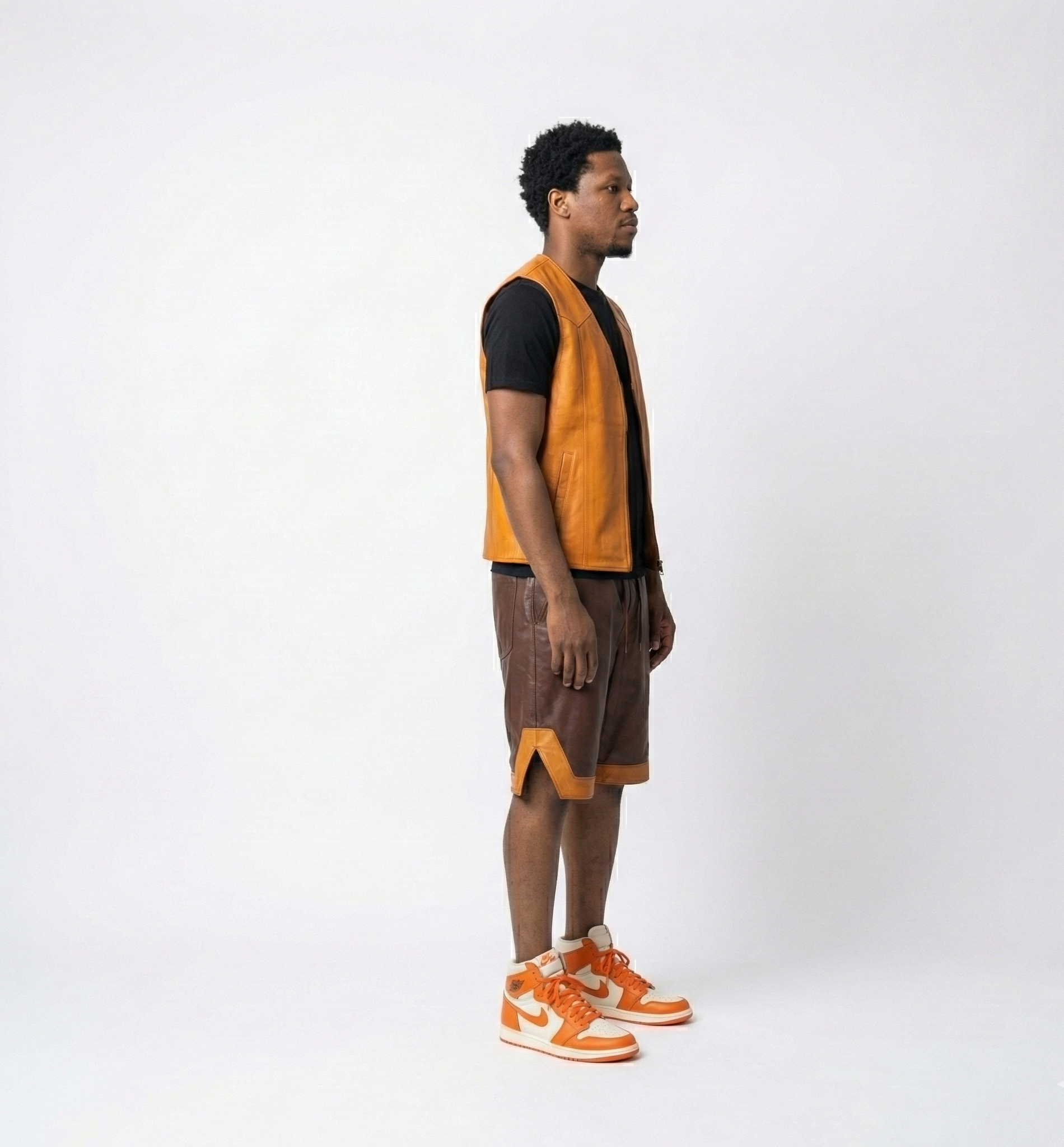 Men’s Two-Tone Leather Shorts – Brown Casual Fit