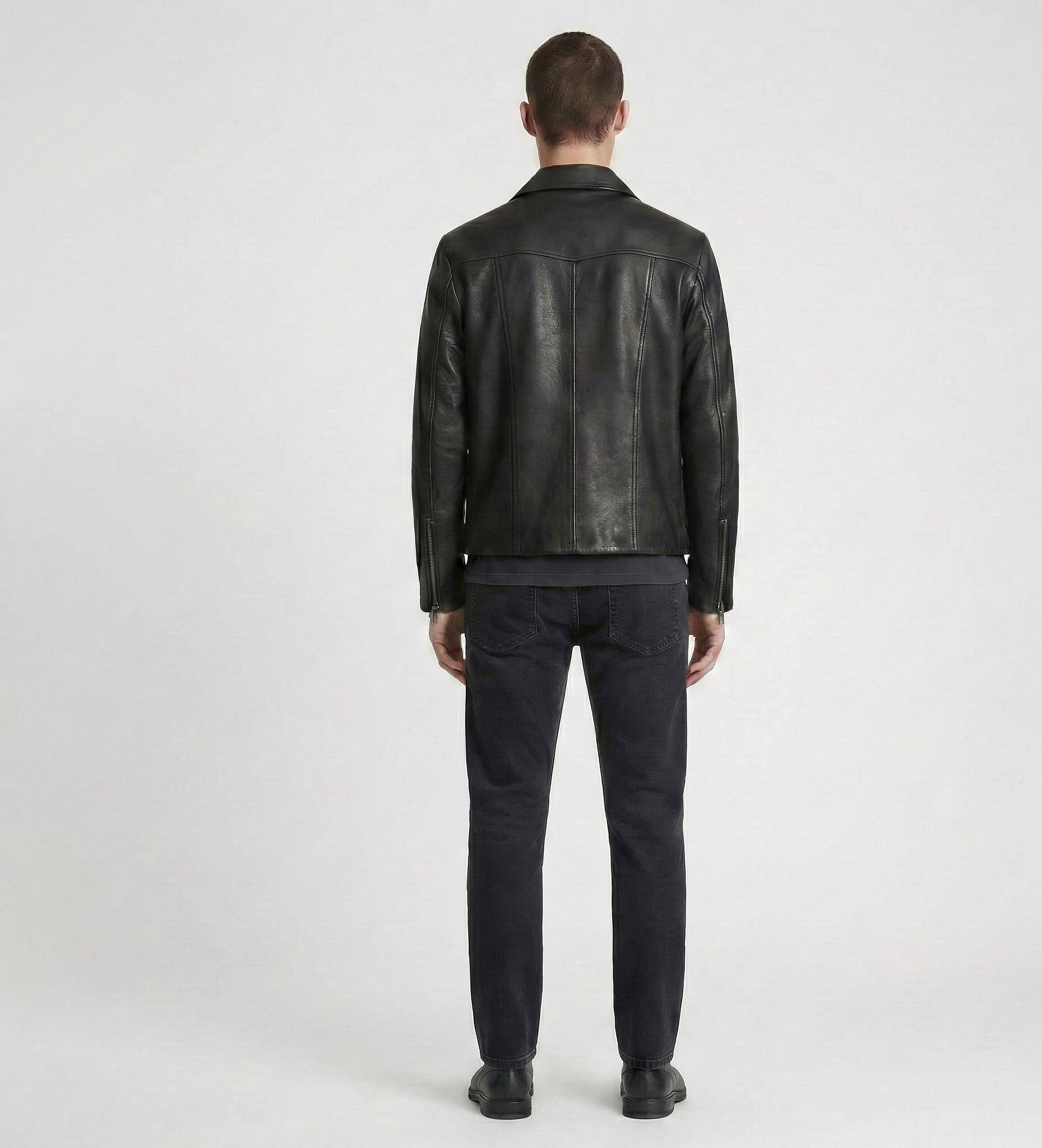 Men’s Black Leather Zip Jacket – Modern Slim Fit