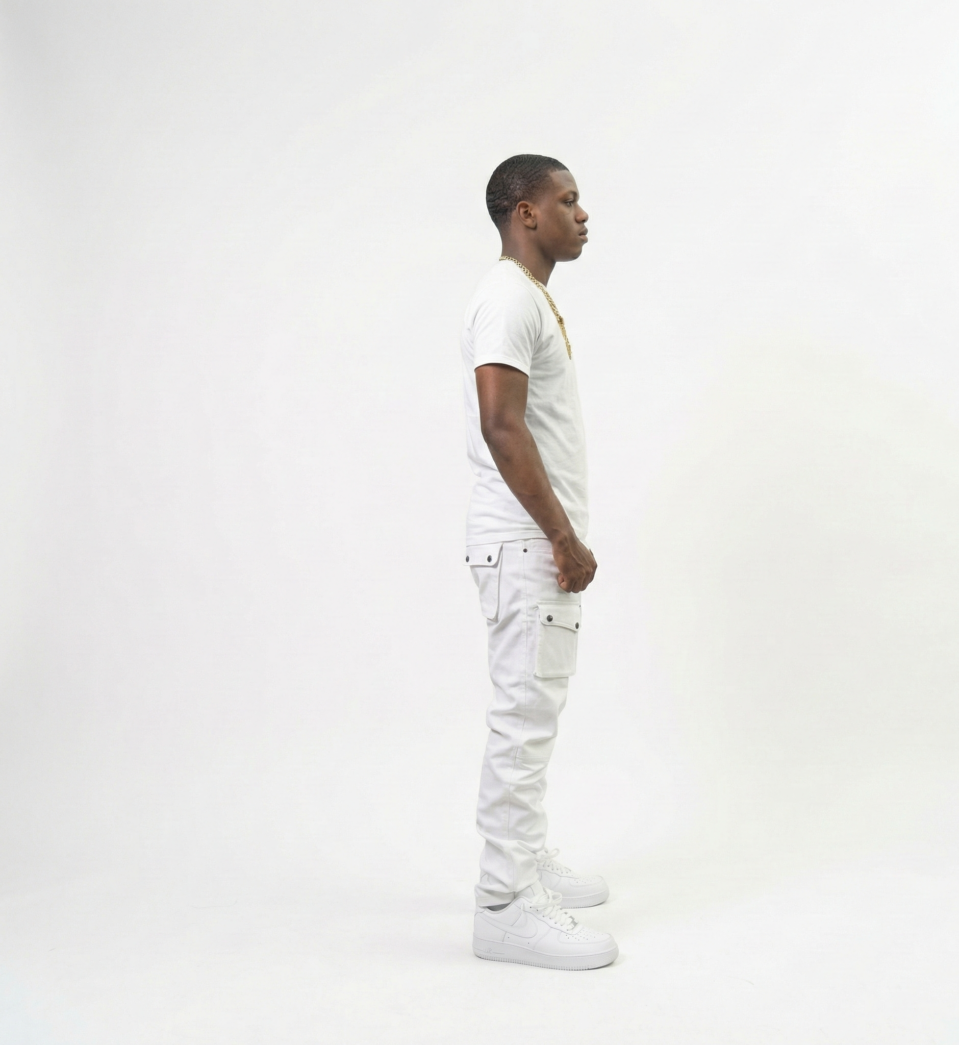 Men’s White Slim Fit Cargo Pants Modern Streetwear