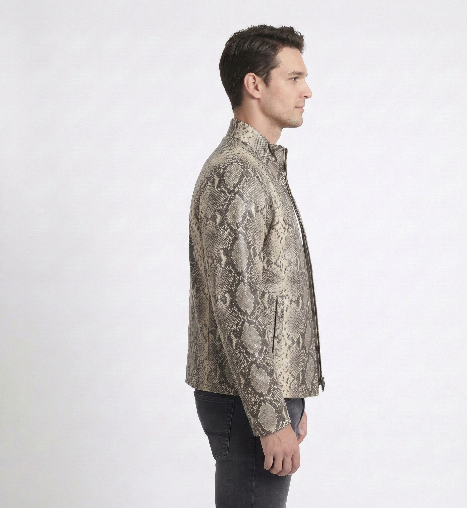 Men’s Python Print Leather Jacket – Luxury Snake Pattern Designer Jacket