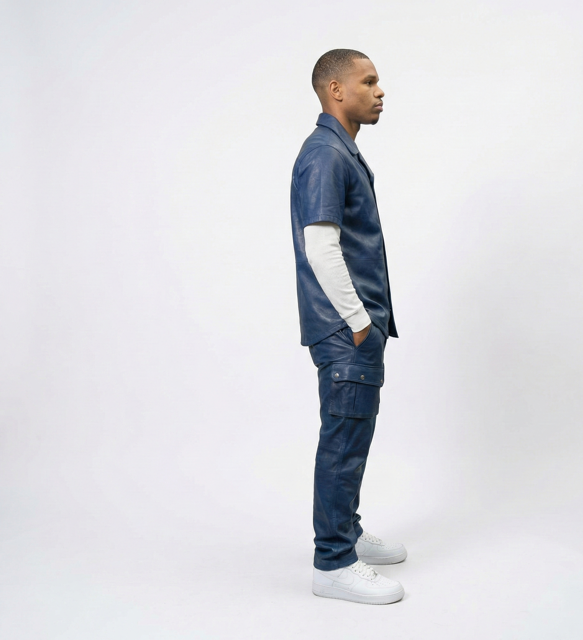 Men’s Navy Blue Matching Shirt and Pants Set – Modern Two-Piece Outfit