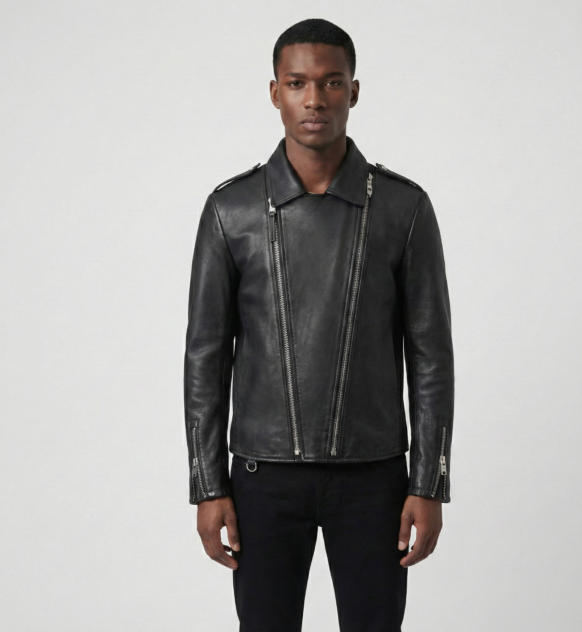 Premium Men’s Black Leather Moto Jacket – Modern Slim Fit Biker Design