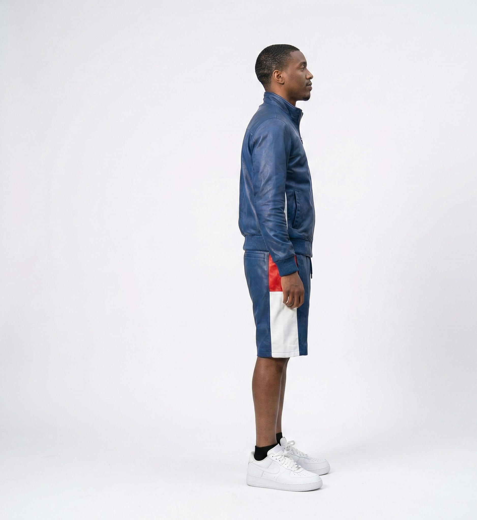 Men’s Blue Leather Shorts – Casual Athletic Fit