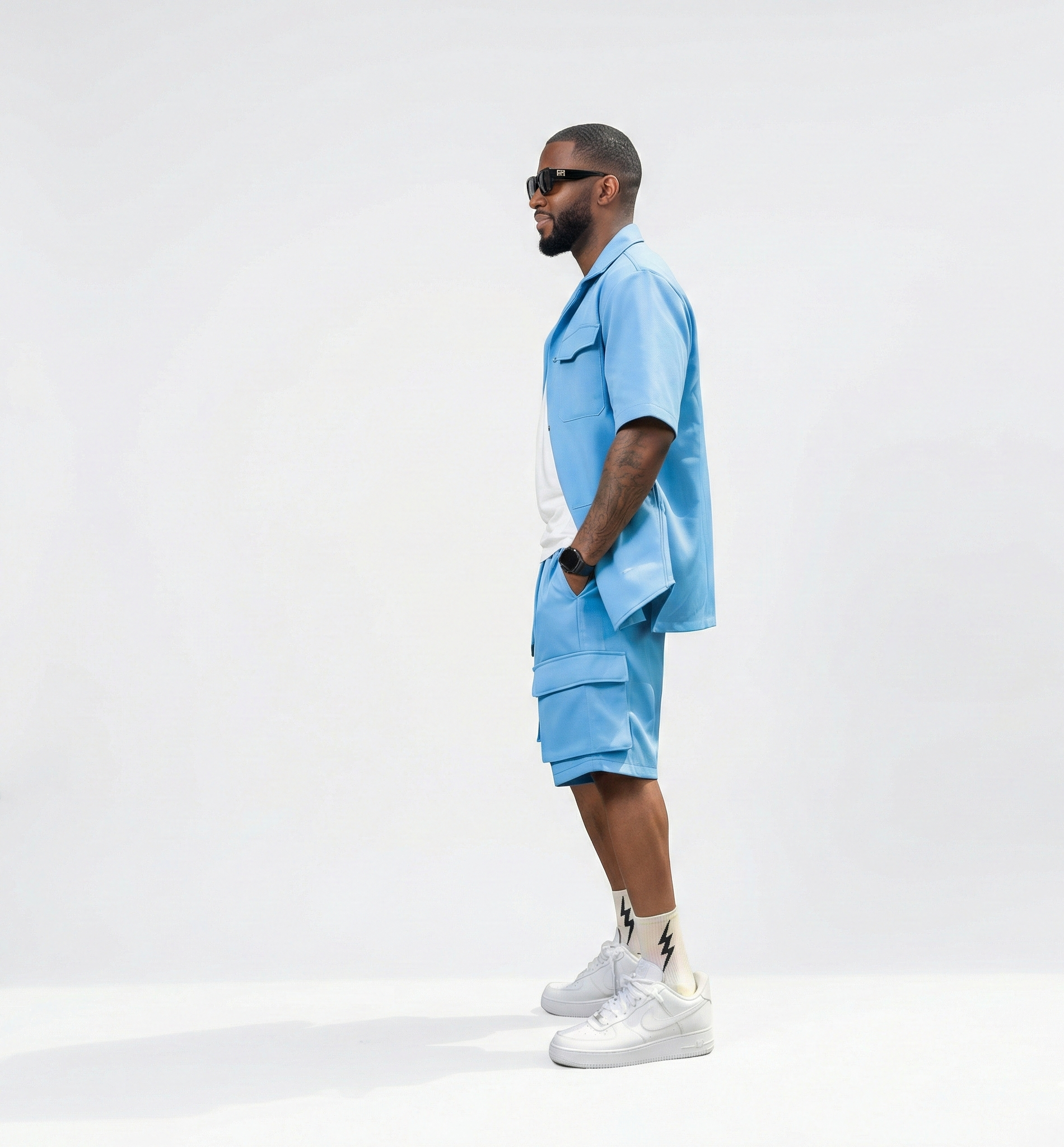 Men’s Light Blue Leather Shorts – Modern Street Fit