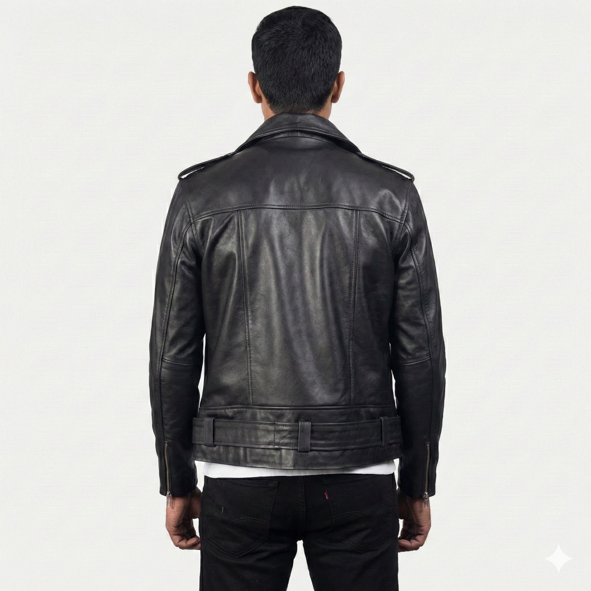 Men’s Black Leather Biker Jacket – Classic Moto Style