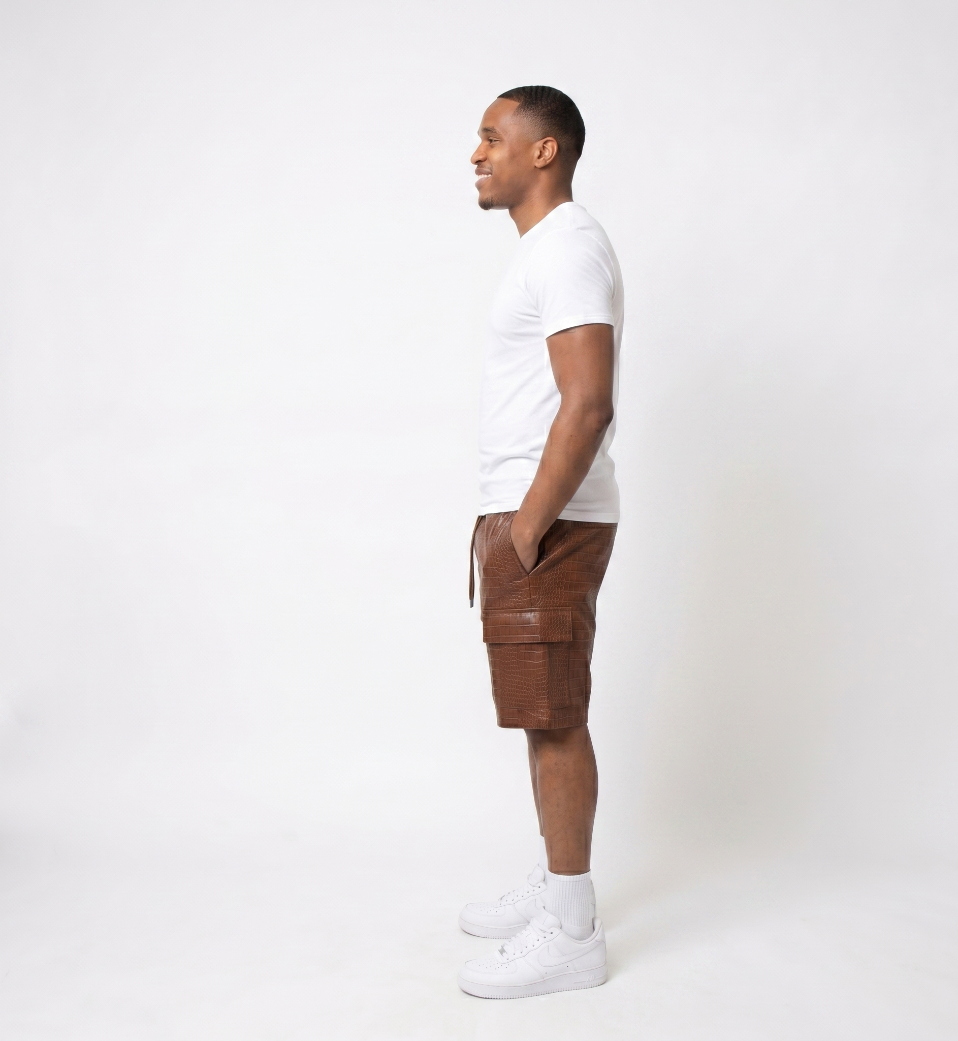 Men’s brown Crocodile Embossed Cargo Shorts – Designer Streetwear (Copy) (Copy)