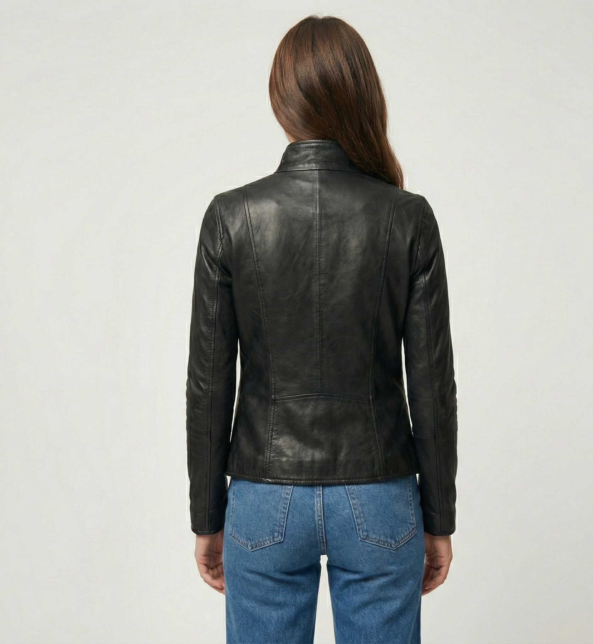 Women’s Black Leather Jacket with Zip Closure