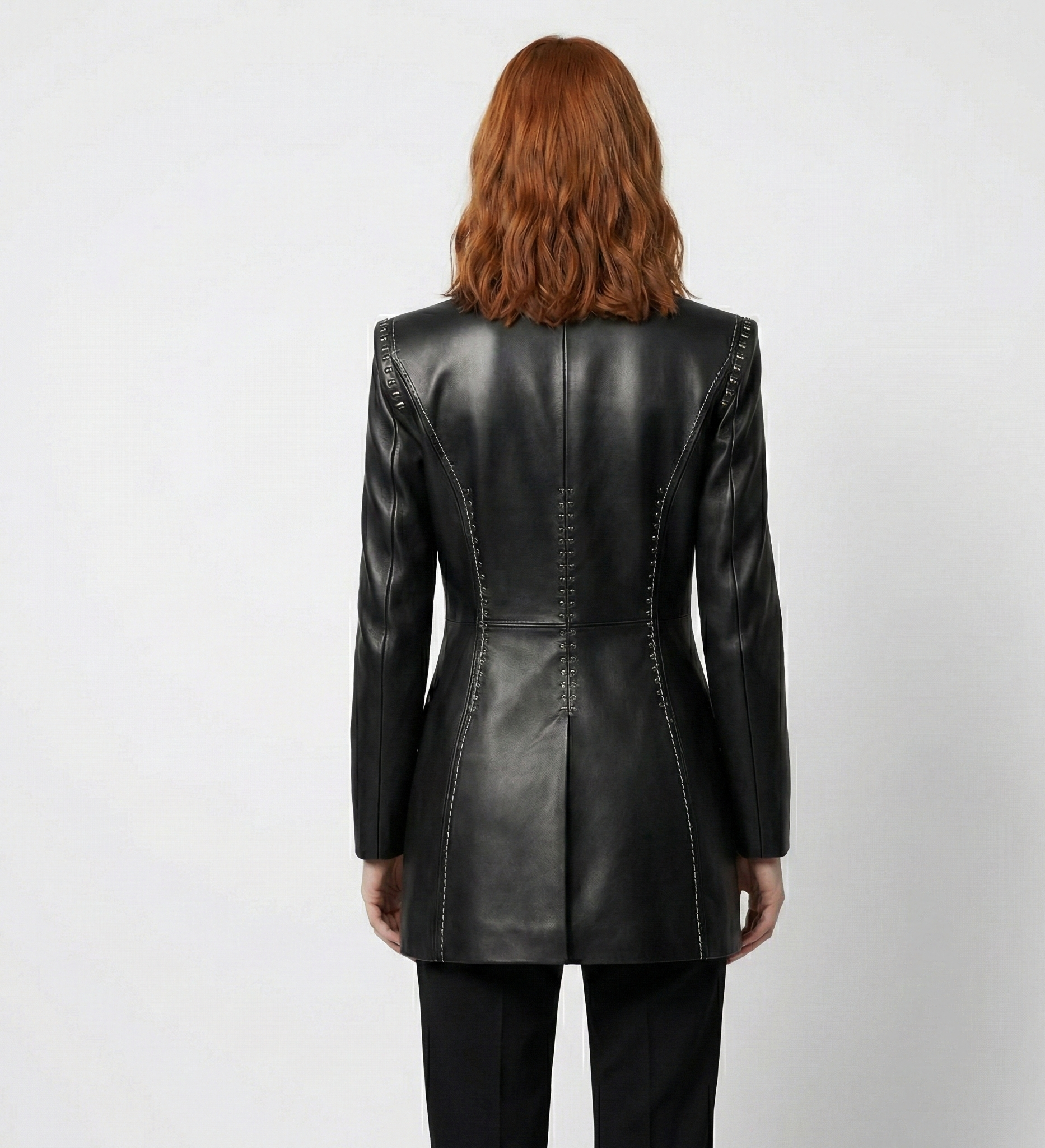 Women’s Black Leather Trench Coat – Elegant Tailored Fit