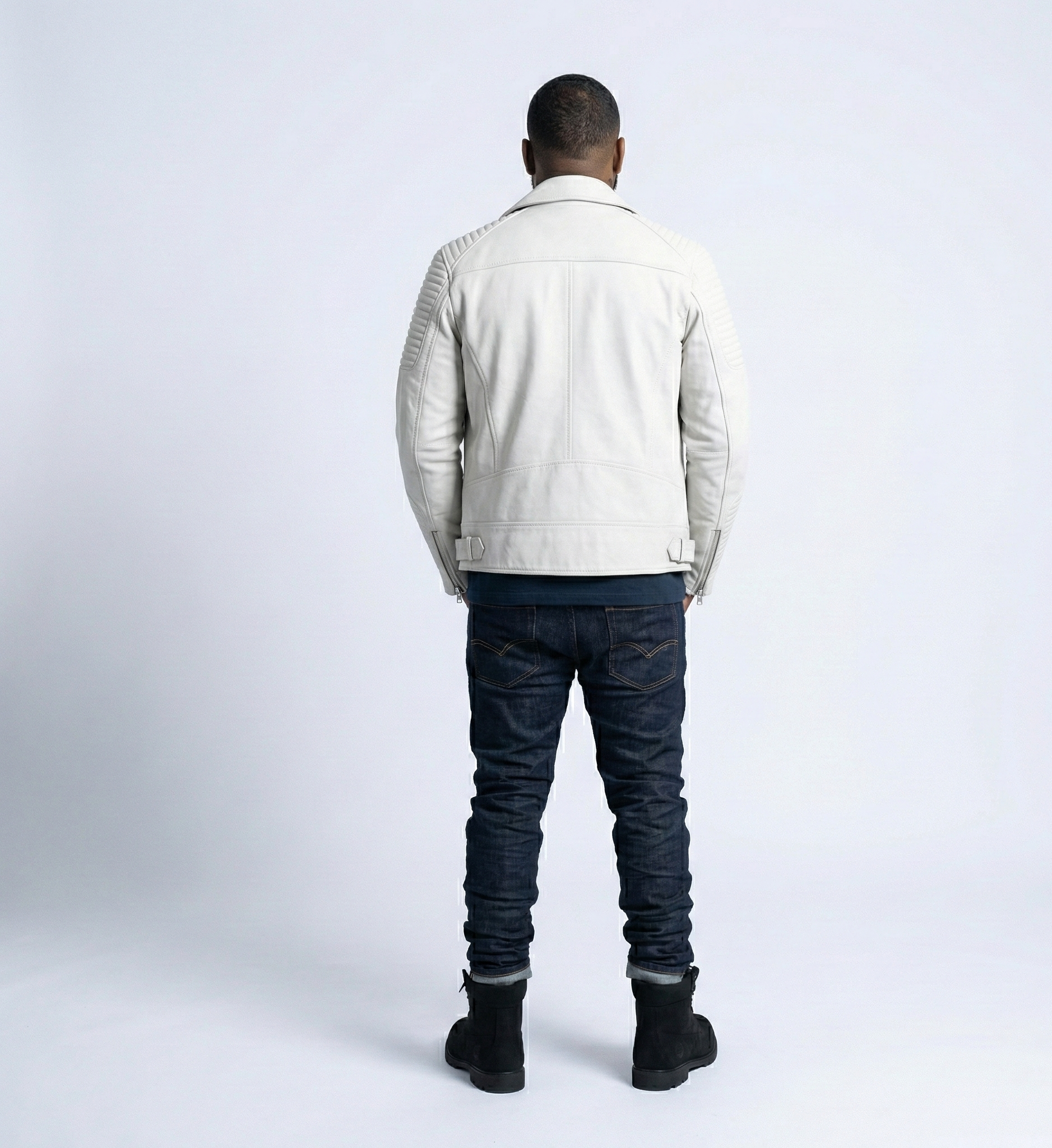 White Leather Motorcycle Jacket for Men