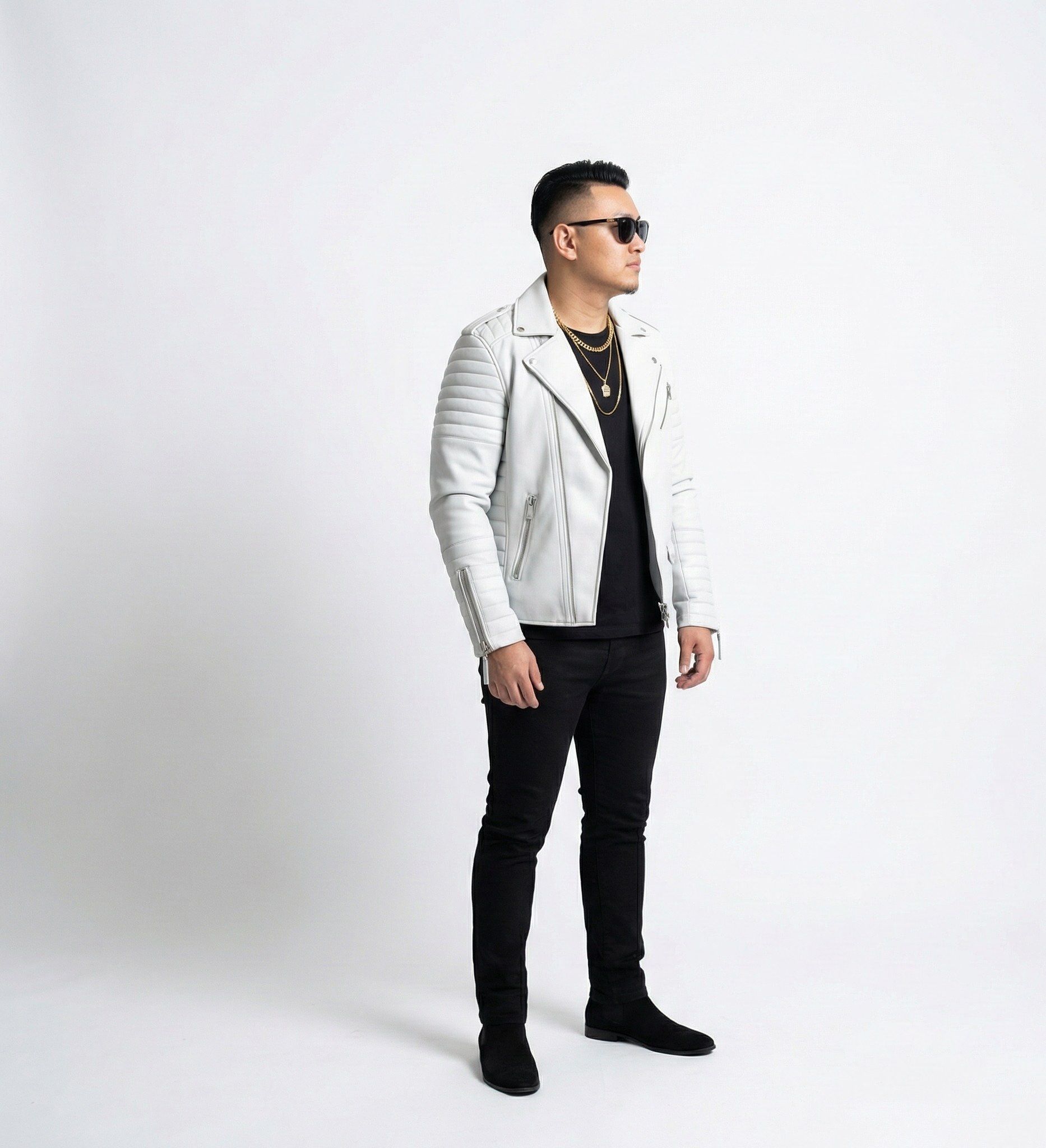 Men’s Designer White Leather Jacket – Contemporary Quilted Biker Look