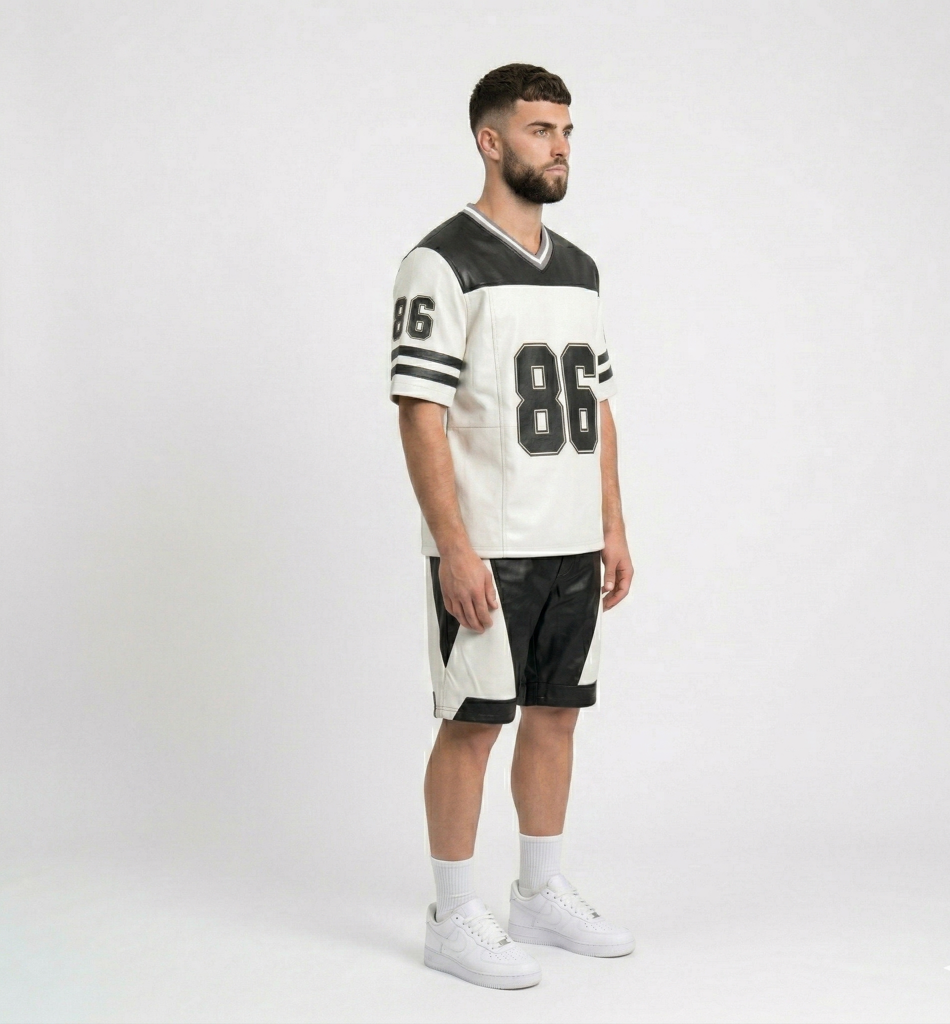 Men’s Black & White Jersey and Shorts Set – Oversized Streetwear Outfit