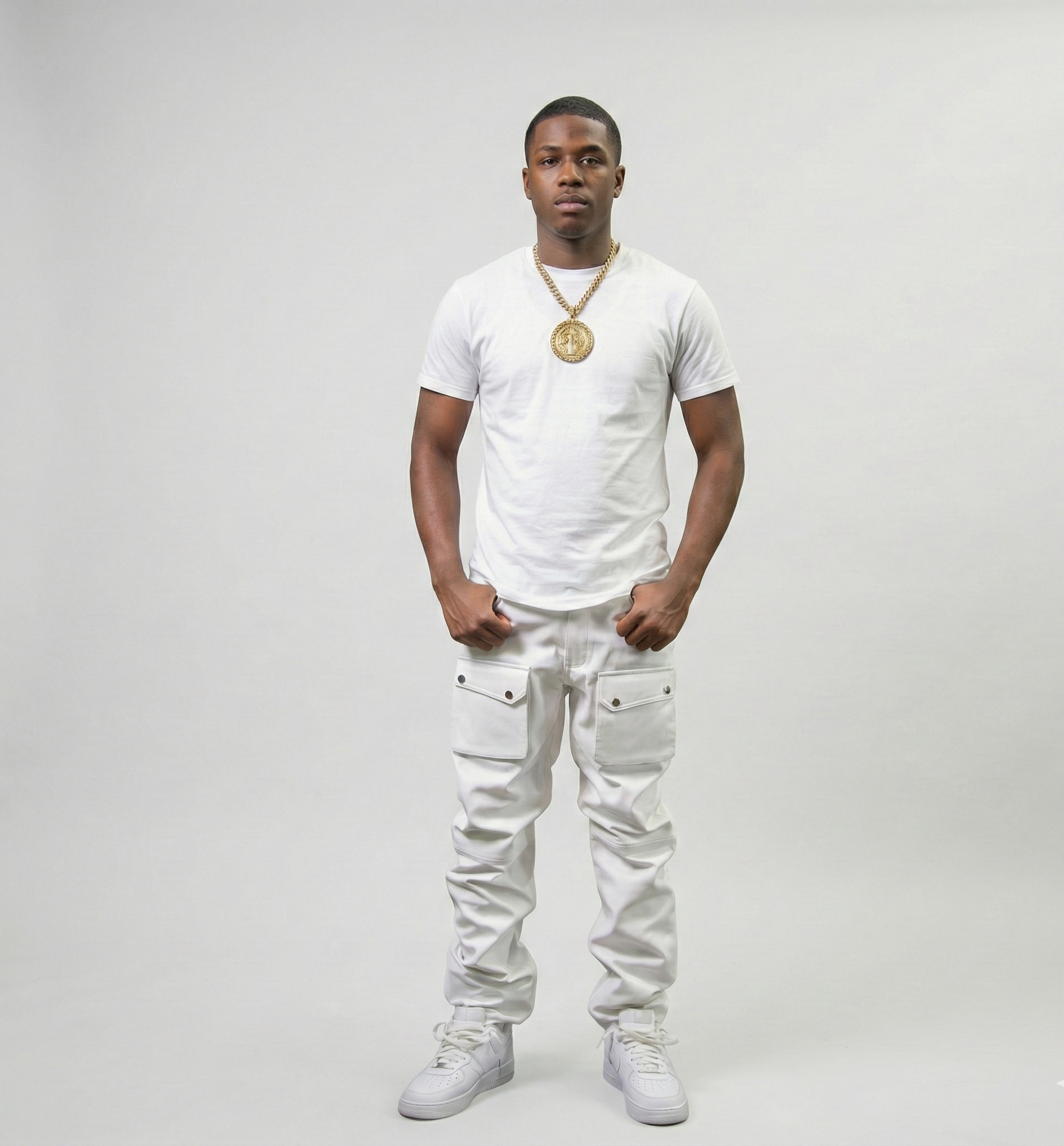 Men’s White Slim Fit Cargo Pants Modern Streetwear