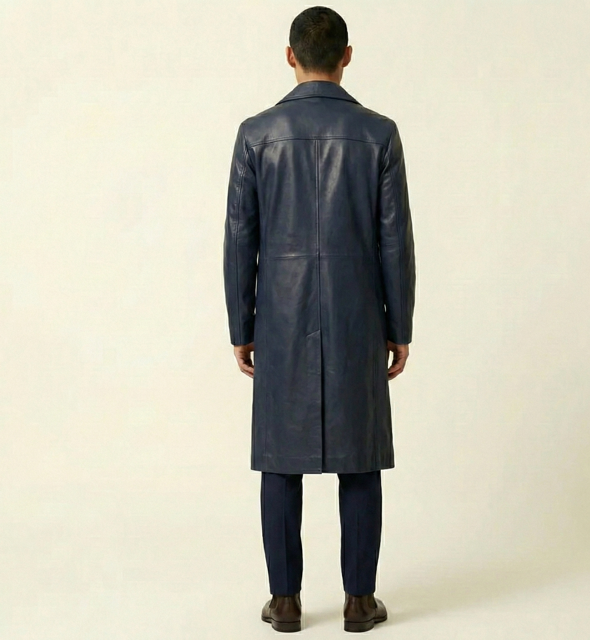 Men’s Dark Leather Long Trench Coat –  Outerwear