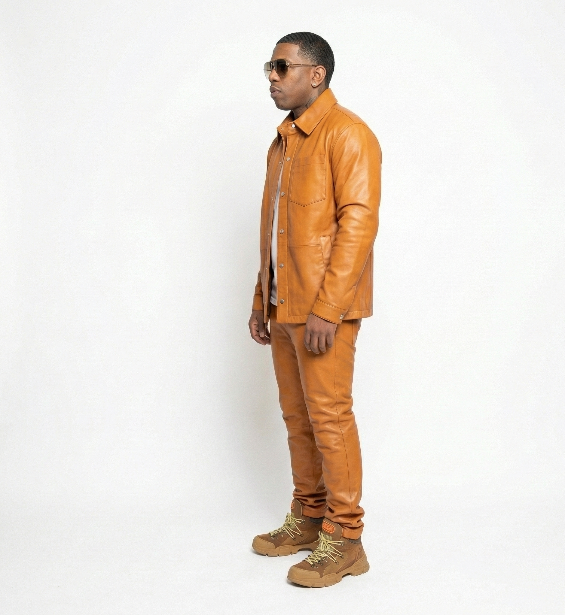 Men’s Brown Leather Jacket and Pants Set – Two-Piece Outfit