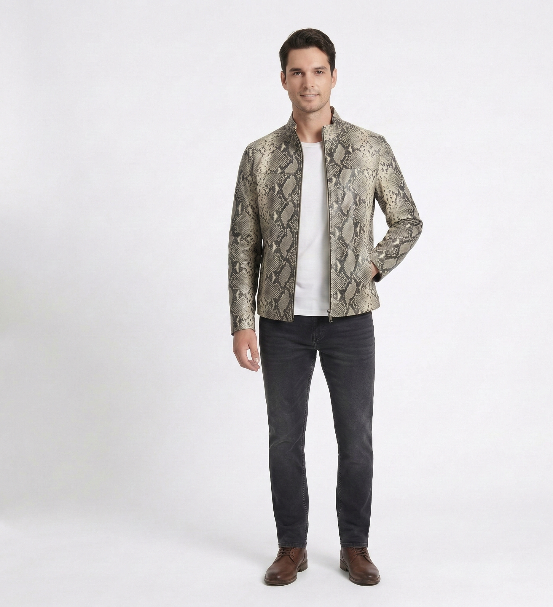 Men’s Python Print Leather Jacket – Luxury Snake Pattern Designer Jacket