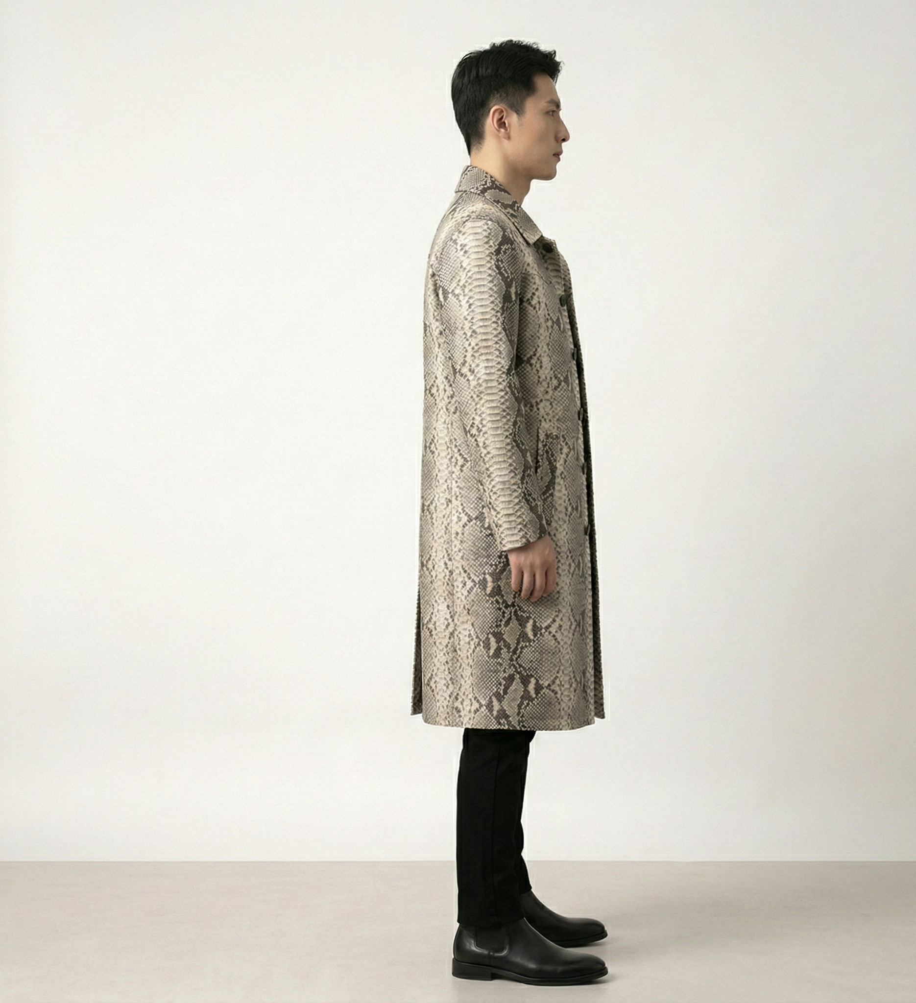 Luxury Men’s Python Pattern Leather Overcoat – Designer Snake Print Coat