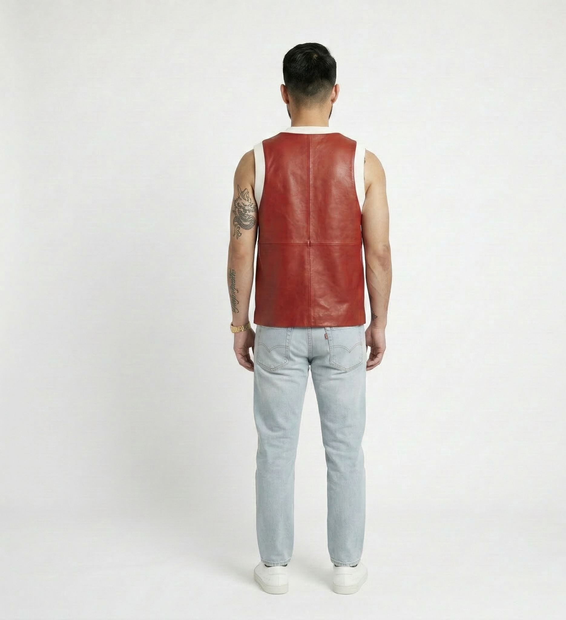 Premium Red Leather Men’s Vest with White Trim