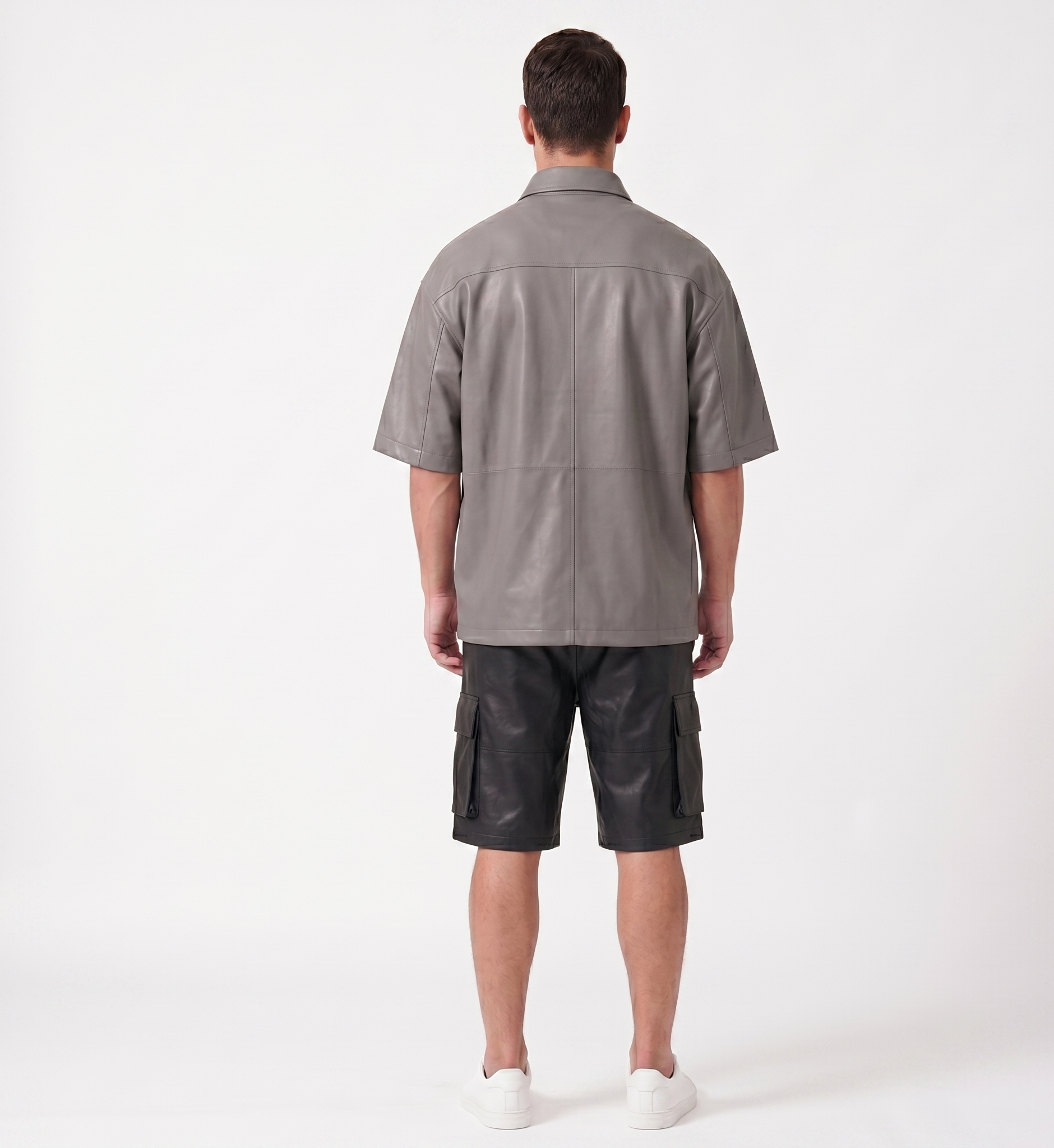 Men’s Oversized real Leather Shirt & Cargo Shorts Set – Urban Streetwear