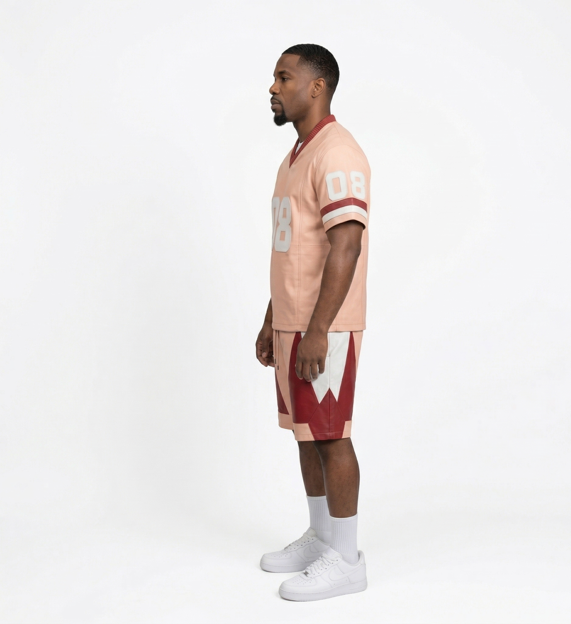 Men’s Urban Streetwear Outfit – Beige Varsity Jersey Set