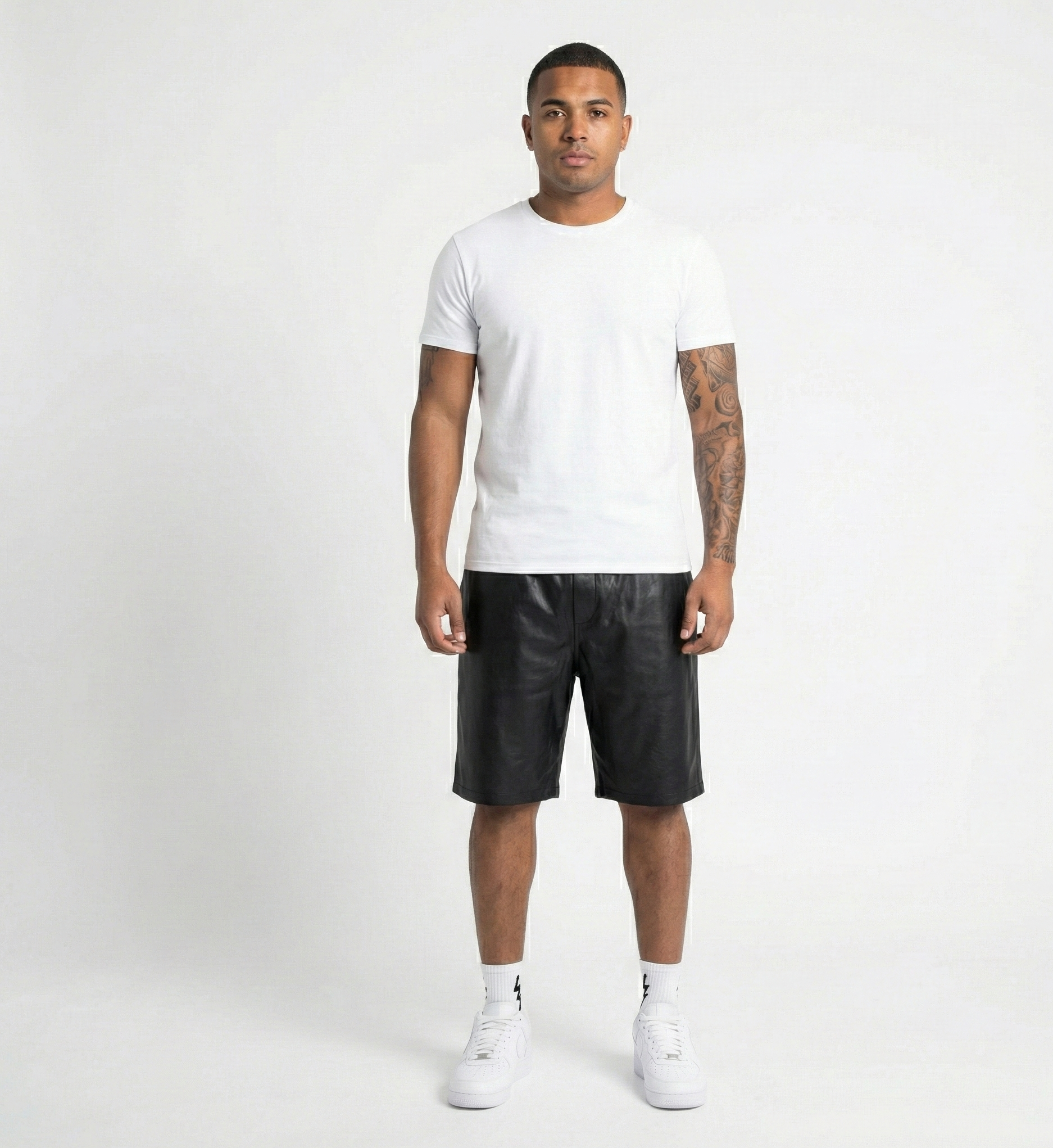 Men’s Genuine Leather Shorts – Black Casual Fit