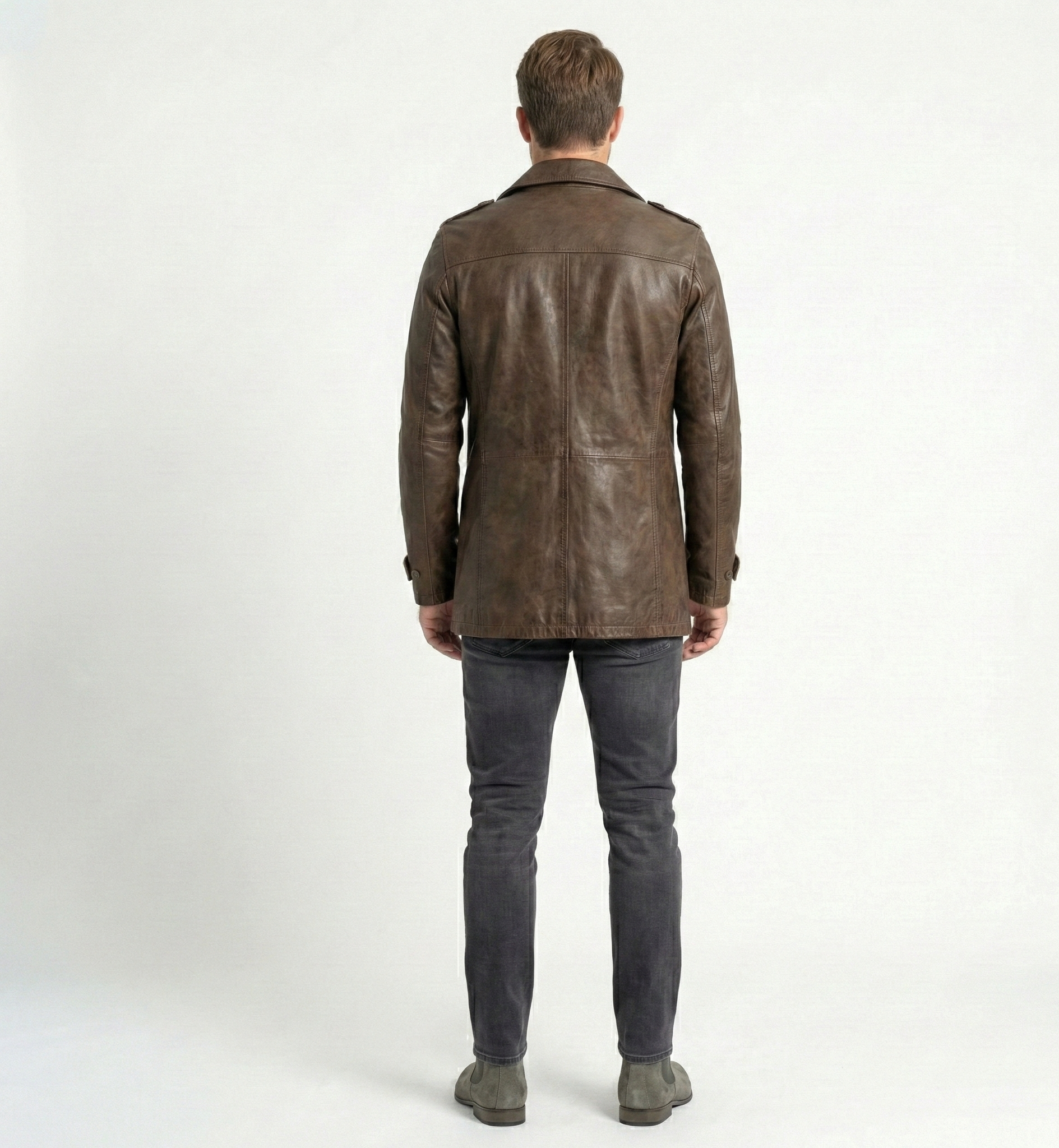 Men’s Brown Leather Double-Breasted Trench Coat