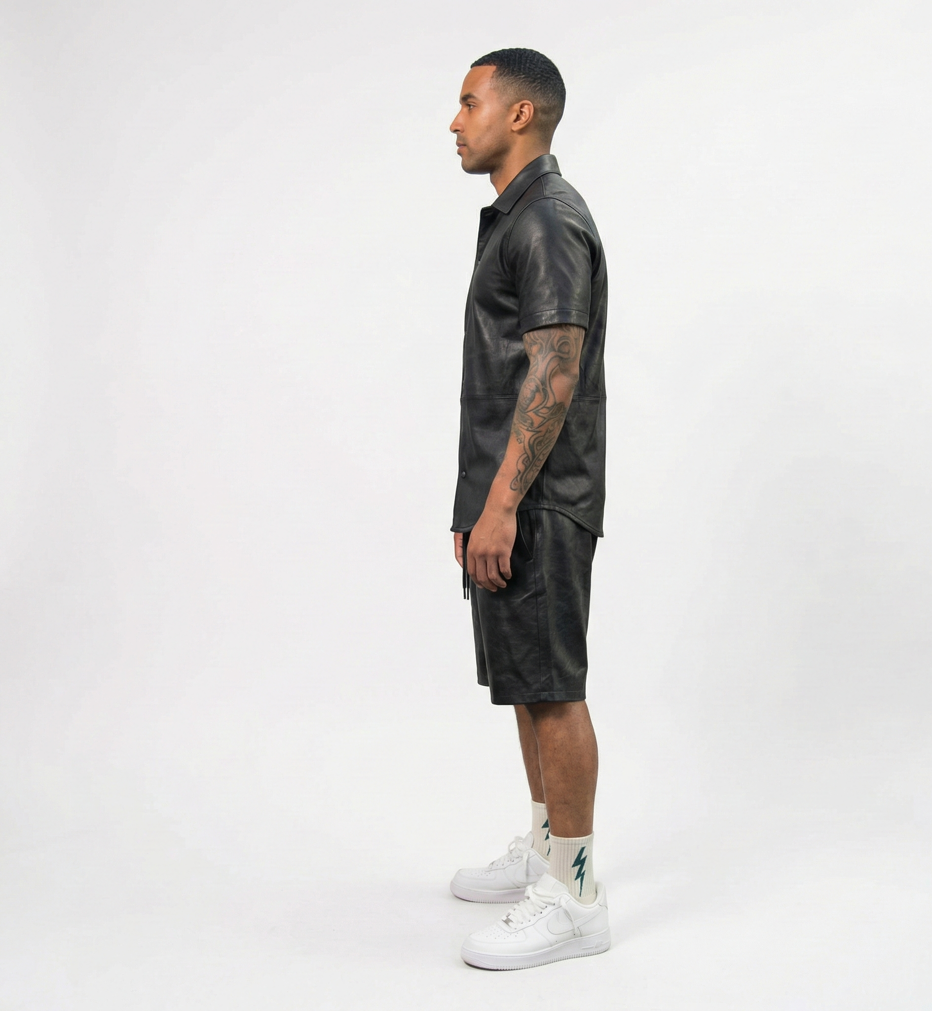 Men’s Black Leather Shorts – Classic Casual Fit