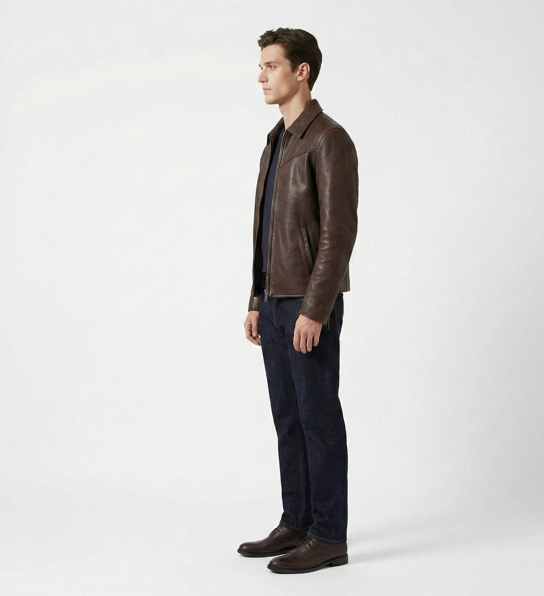 Men’s Brown Leather Jacket with Zip Closure – Modern Classic Style