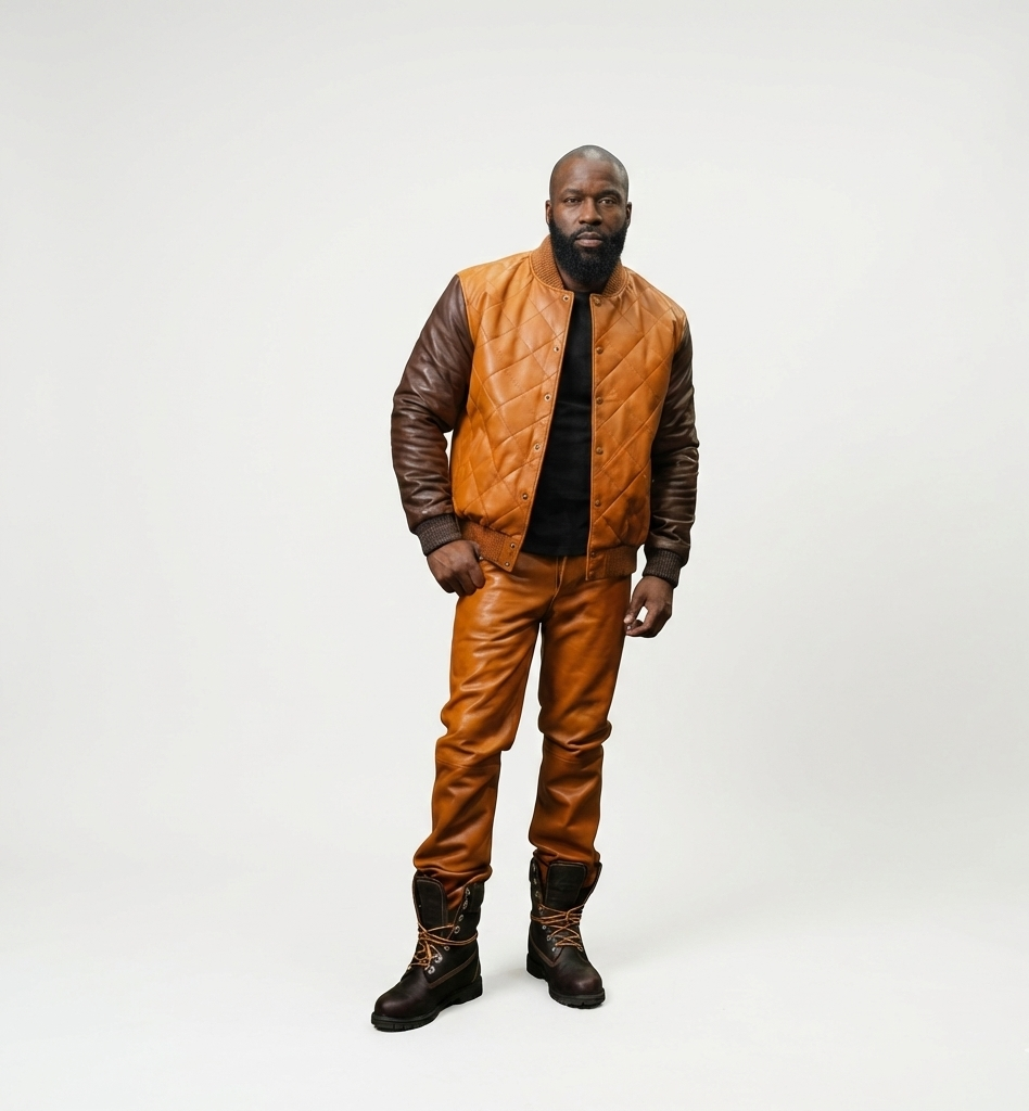Men’s Brown Quilted Leather Jacket and Matching Leather Pants Set