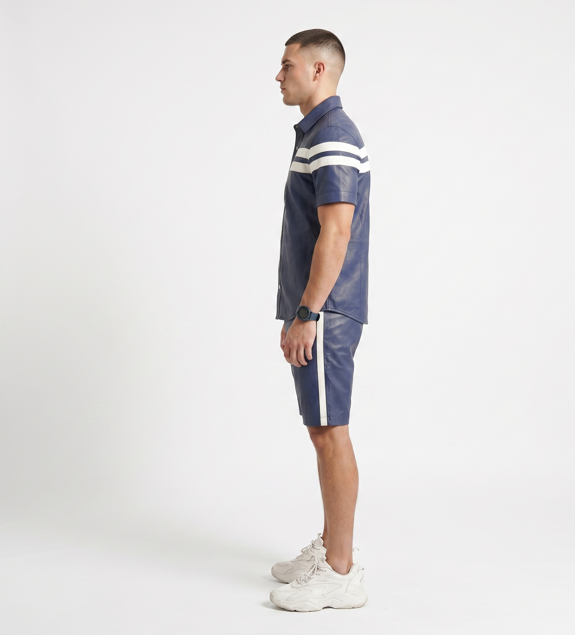 Men’s Blue Shirt and Shorts Set – Luxury Streetwear Outfit