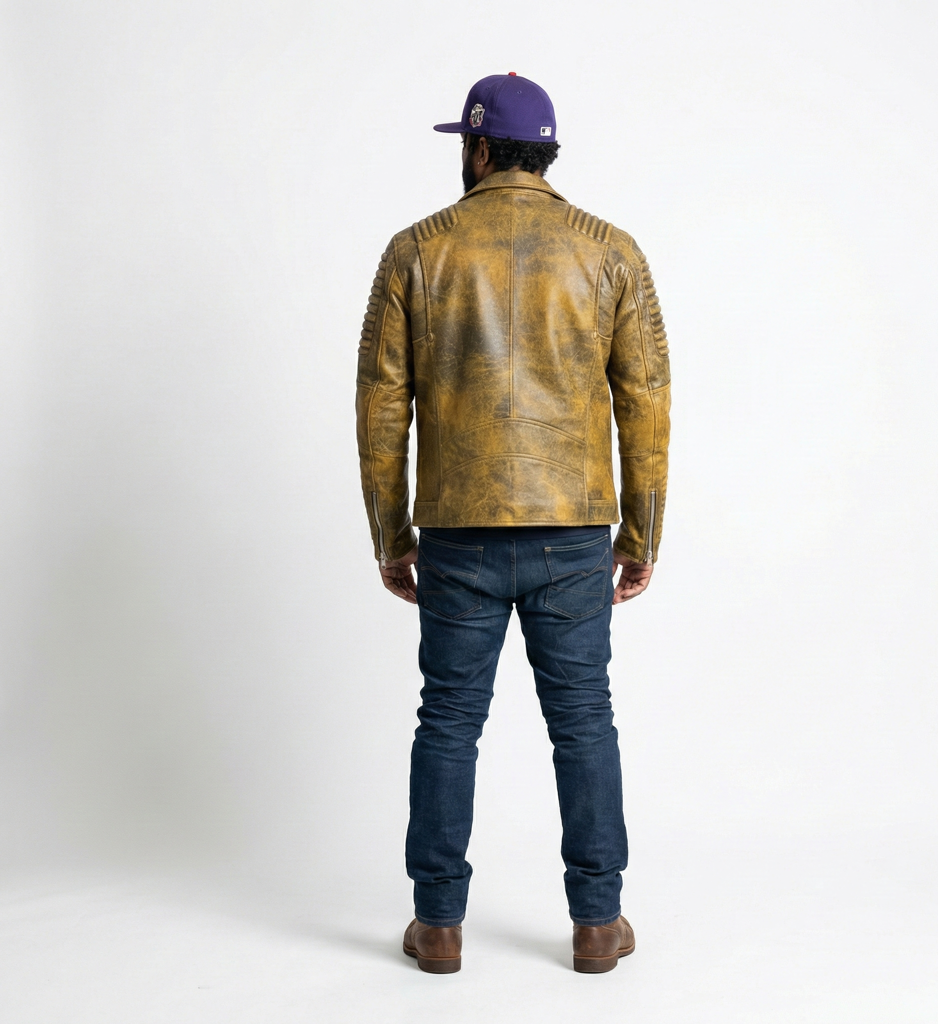 Men’s Distressed Yellow Leather Biker Jacket