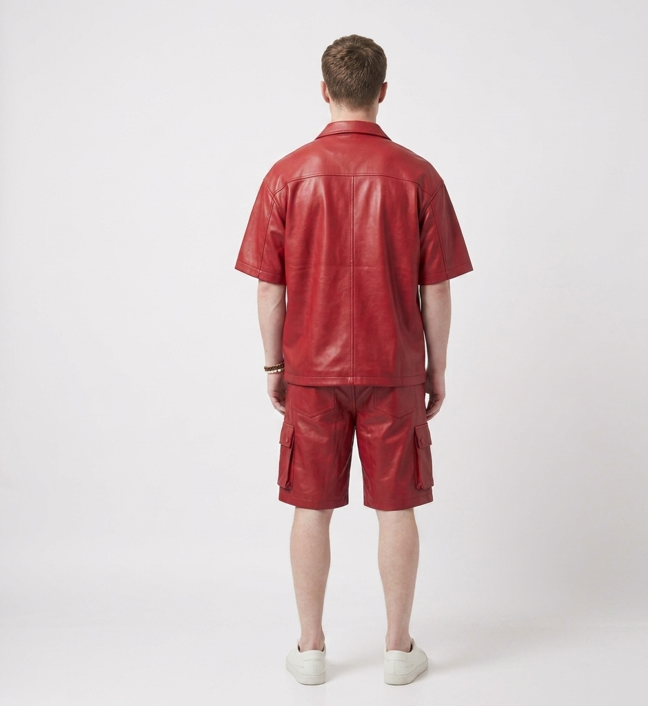 Men’s Red Shirt and Cargo Shorts Set – Luxury Streetwear Outfit