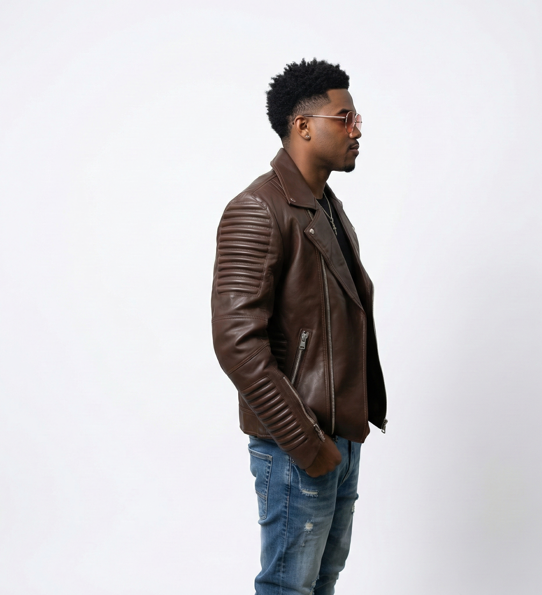 Classic Men’s Brown Leather Biker Jacket