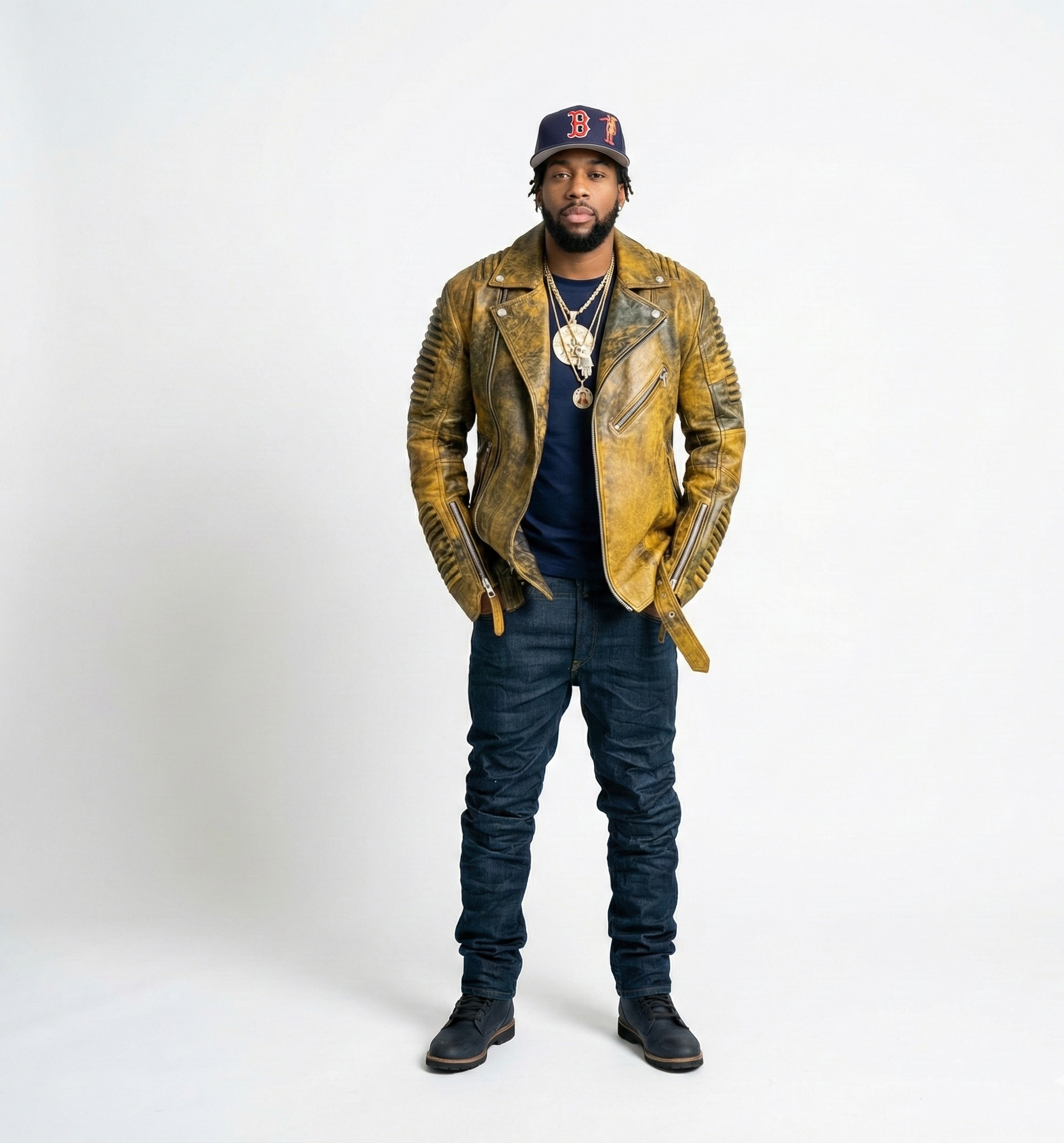 Men’s Distressed Yellow Leather Biker Jacket