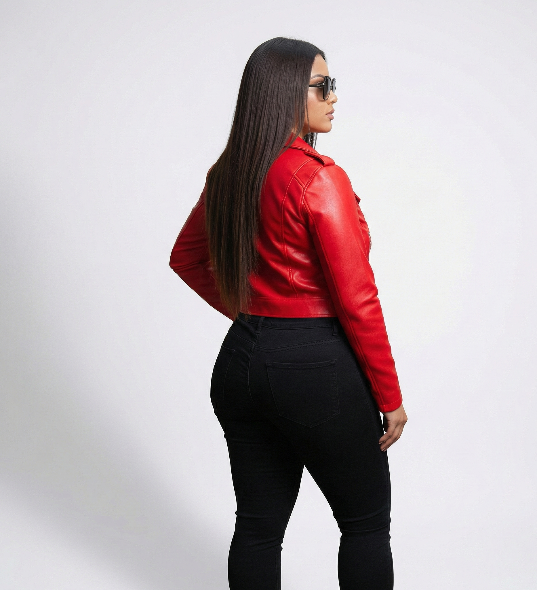 Women’s Red Leather Moto Jacket – Classic Biker Style with Belt