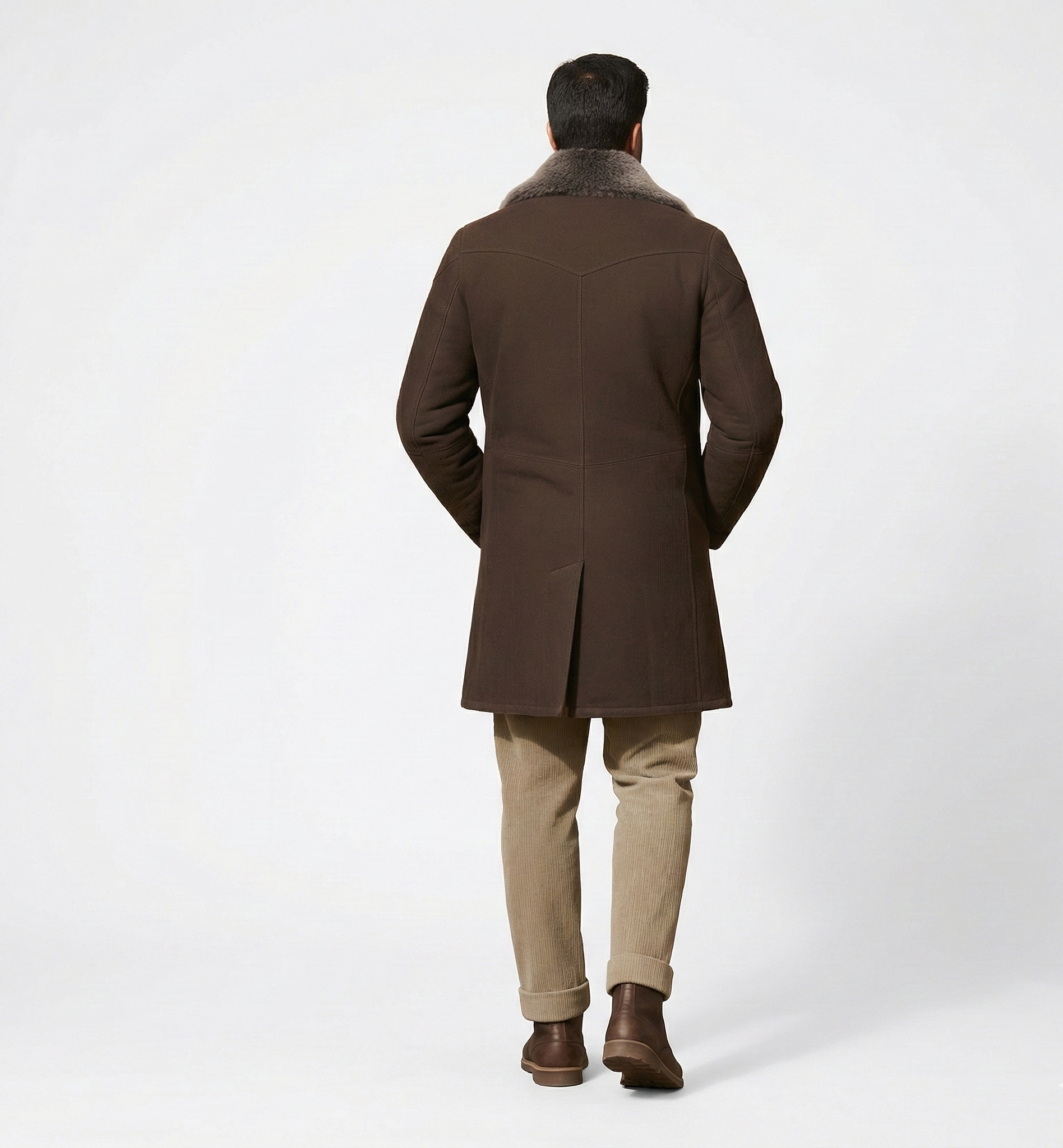 Men’s Shearling-Lined Overcoat – Brown Winter Wool-Blend Coat
