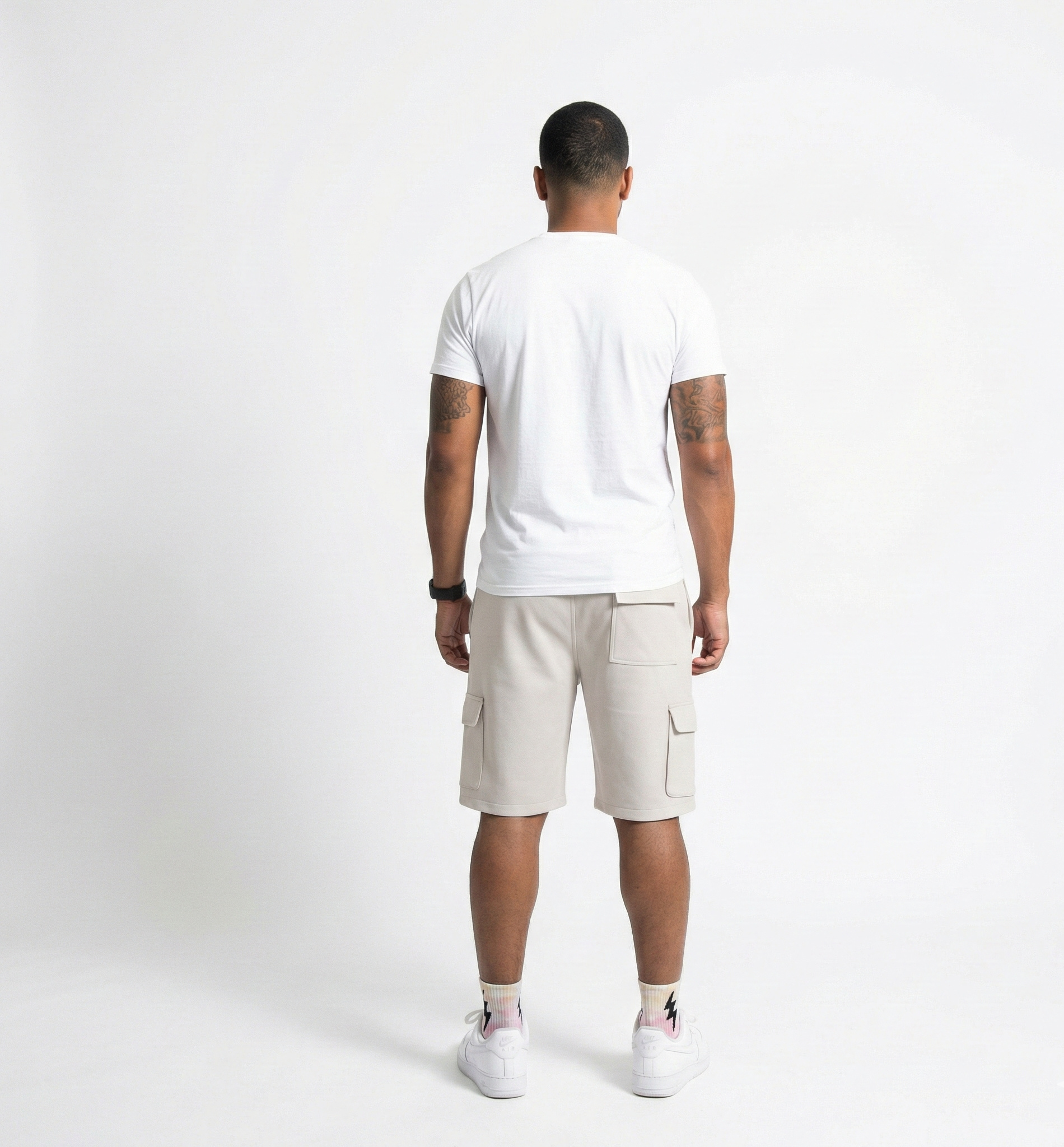 Men’s Leather Cargo Shorts – White Casual Fit